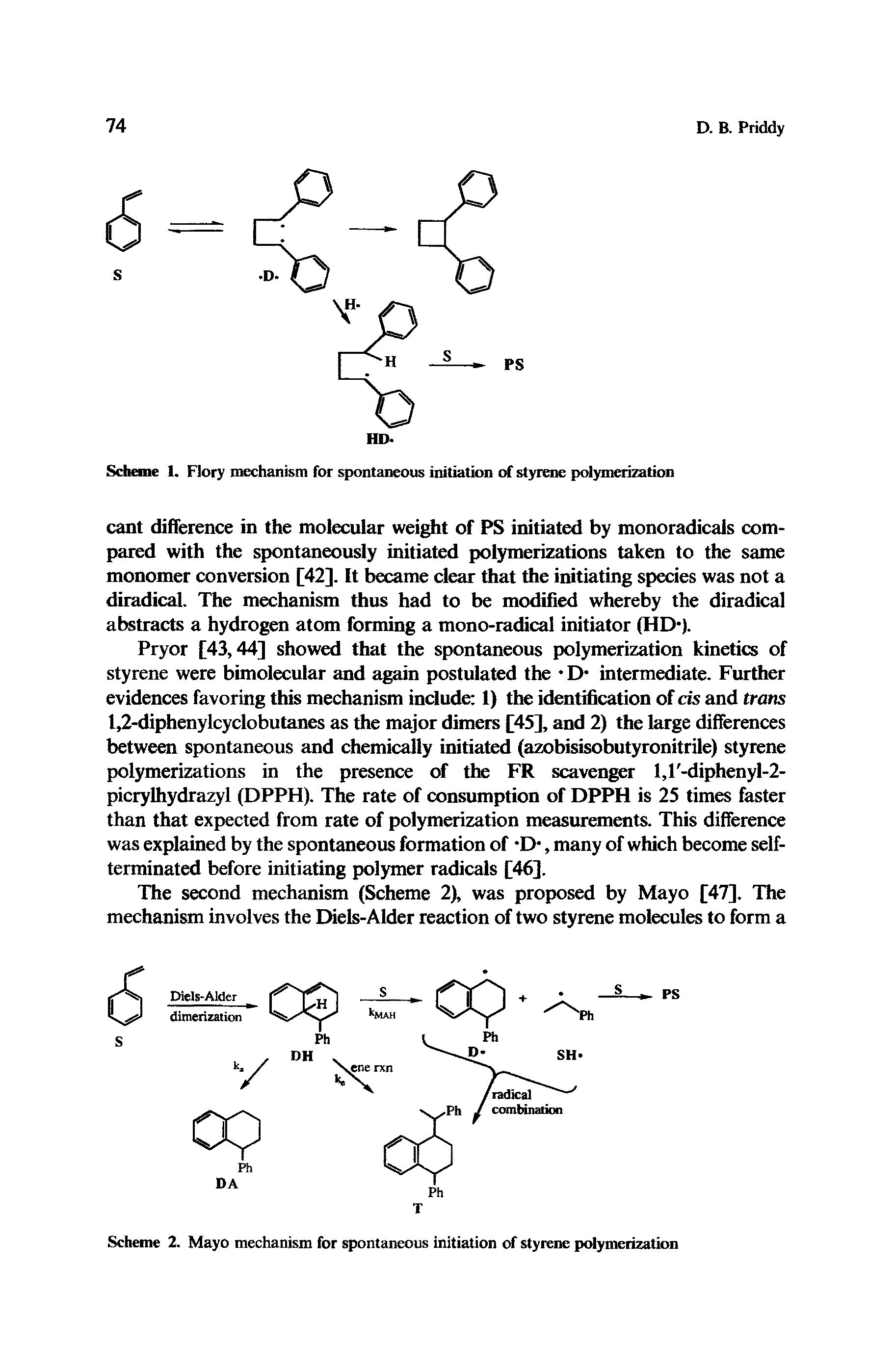 Scheme 2. Mayo mechanism for spontaneous initiation of styrene polymerization...