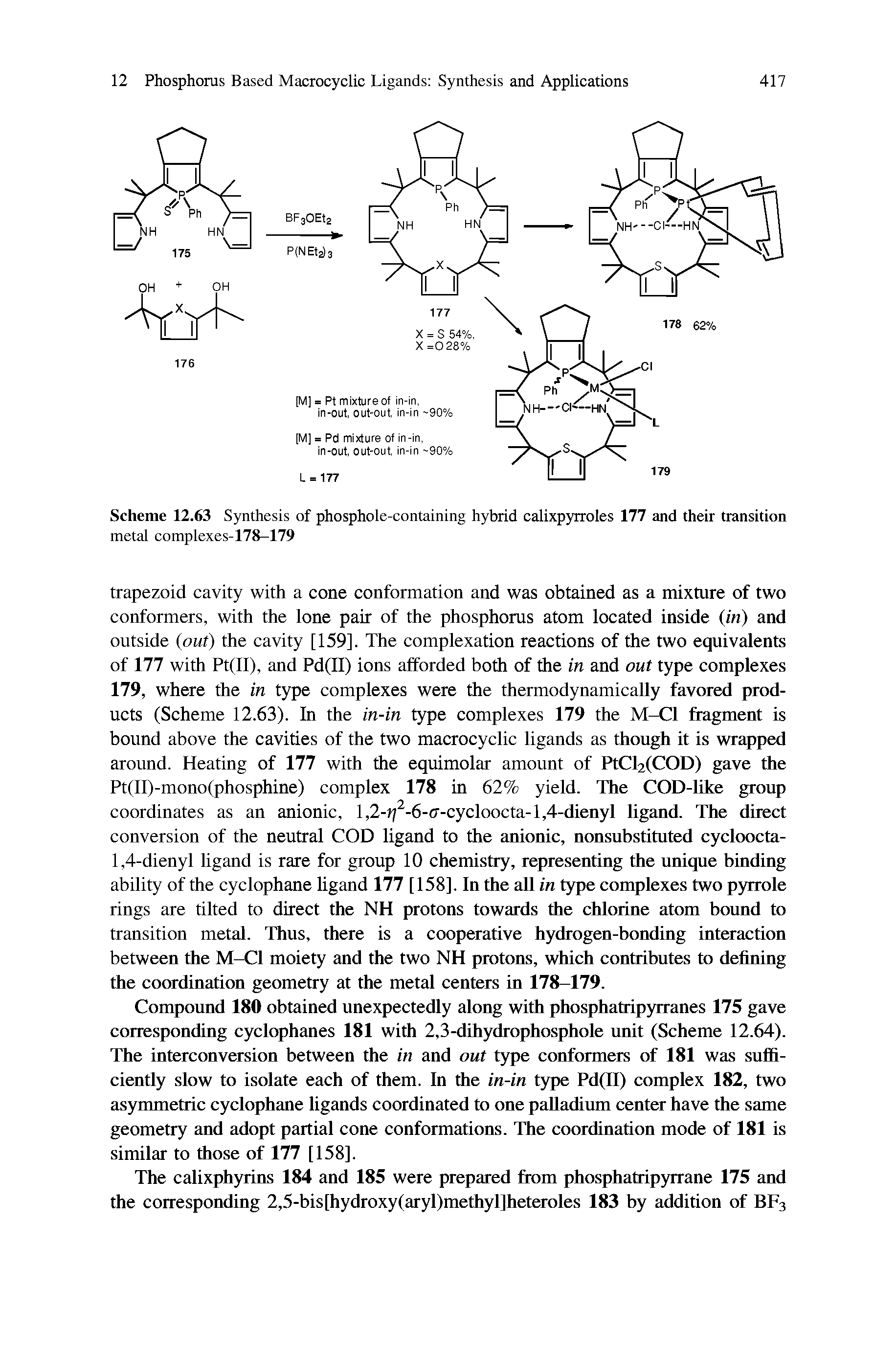 Scheme 12.63 Synthesis of phosphole-containing hybrid calixpyrroles 177 and their transition metal complexes-178-179...