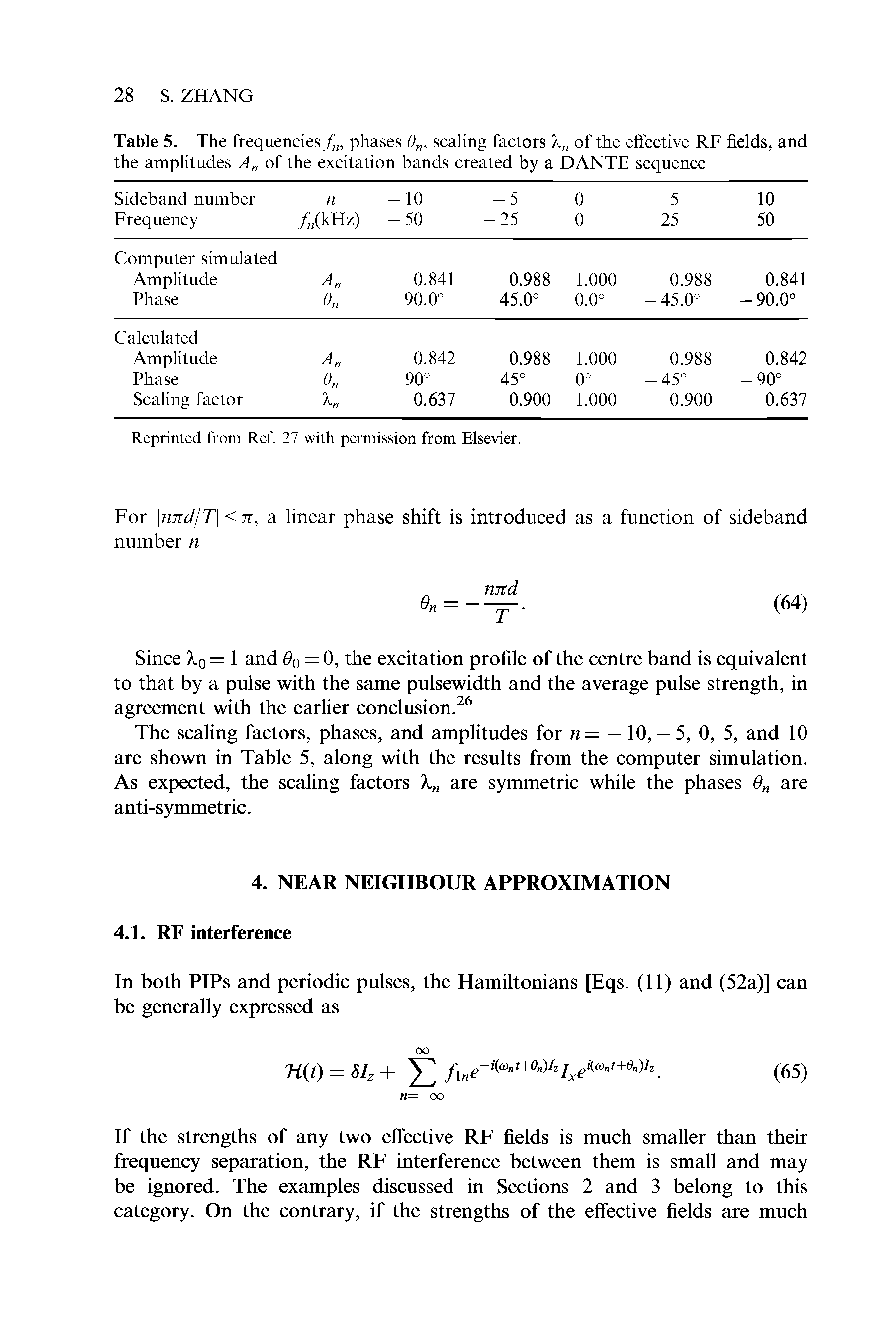 Table 5. The frequencies / , phases 6 , scaling factors Xn of the effective RF fields, and the amplitudes A of the excitation bands created by a DANTE sequence...