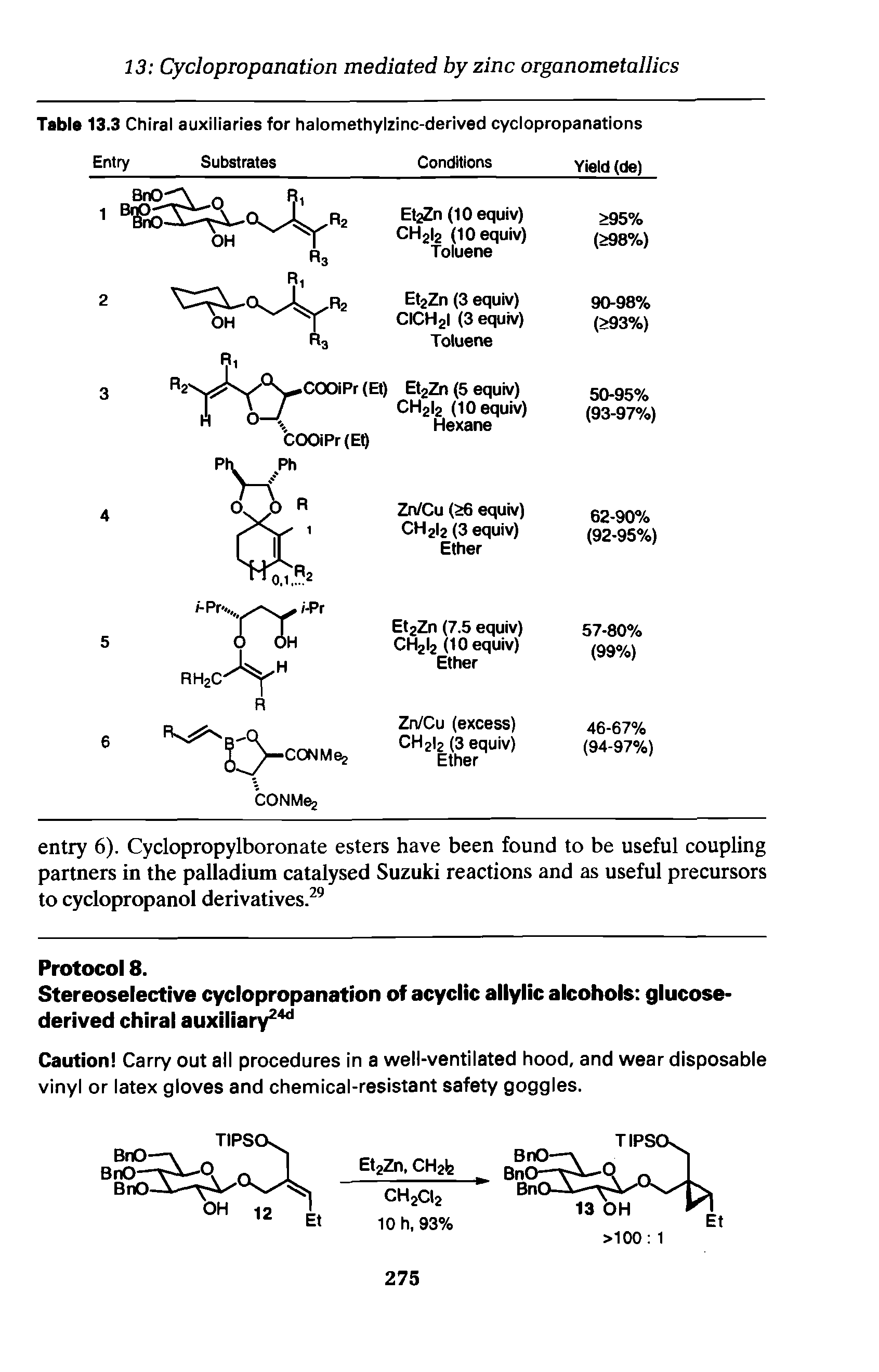 Table 13.3 Chiral auxiliaries for halomethylzinc-derived cyclopropanations...