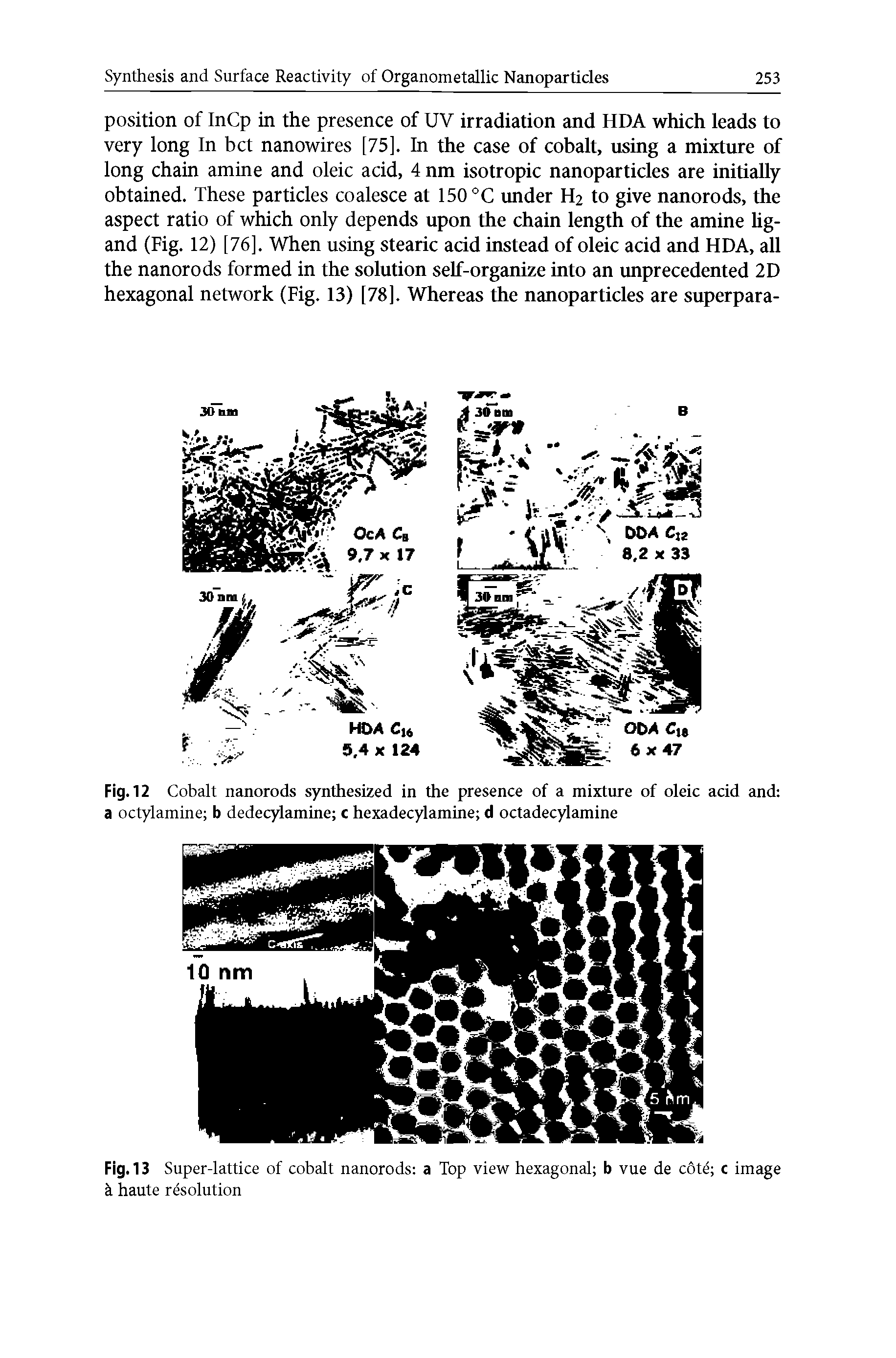 Fig. 13 Super-lattice of cobalt nanorods a Top view hexagonal b vue de cote c image k haute resolution...