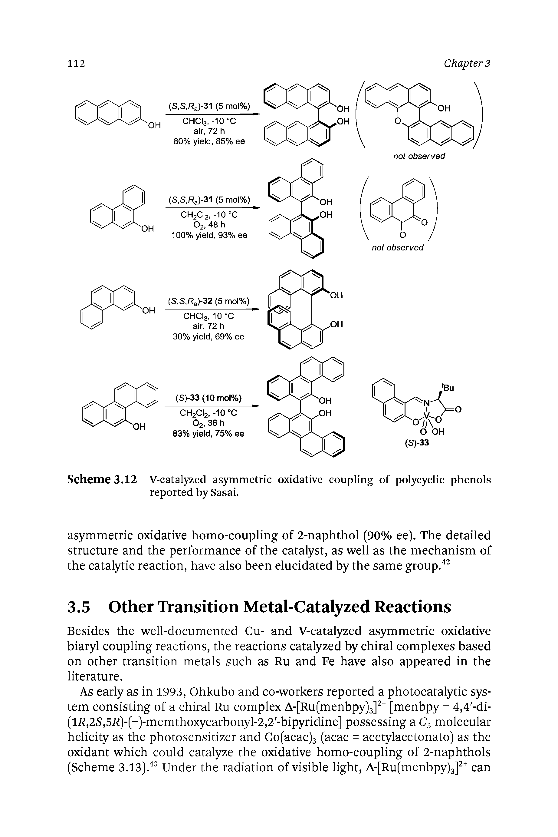 Scheme 3.12 V-catal3 ed asymmetric oxidative coupling of polycyclic phenols reported by Sasai.