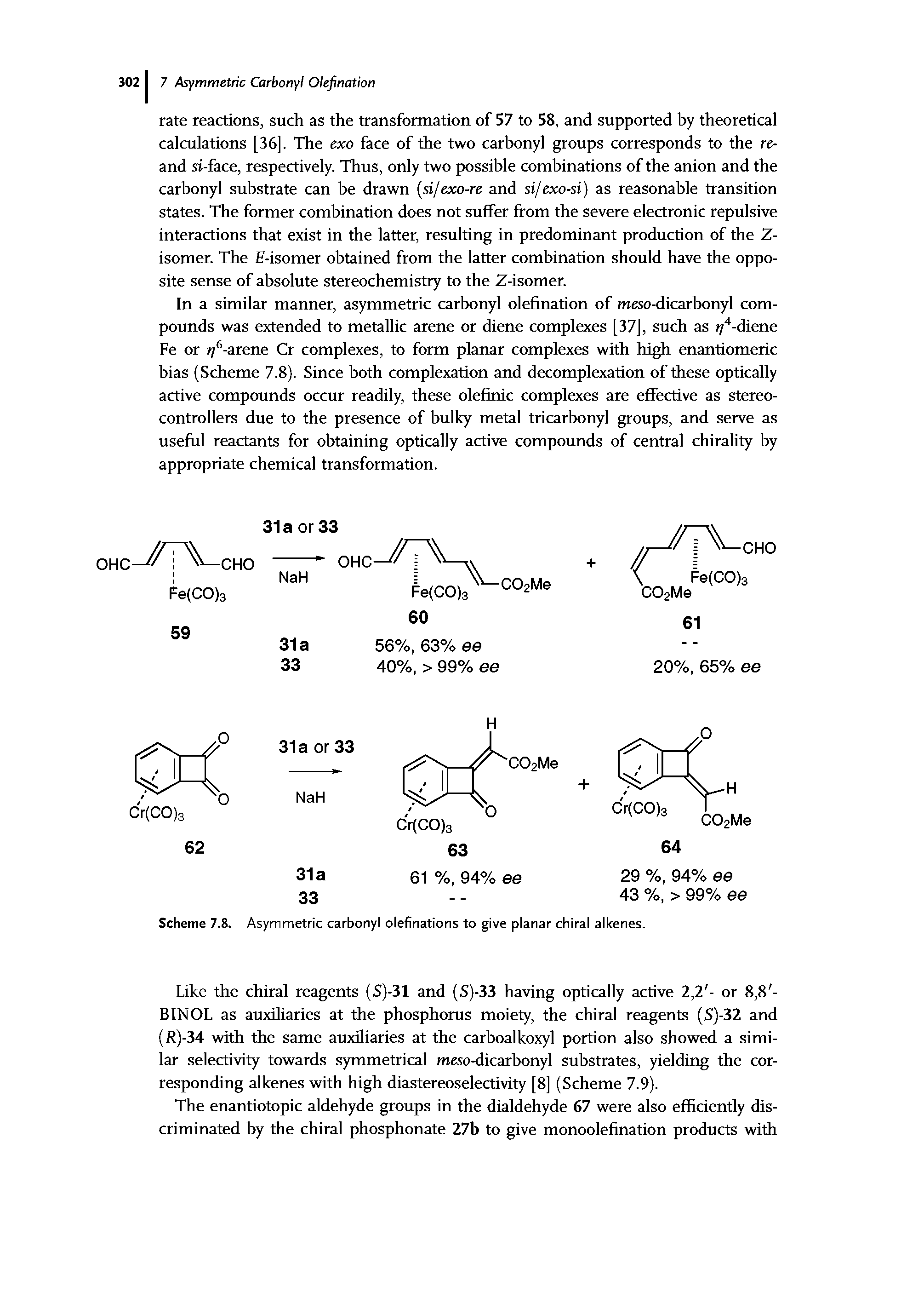 Scheme 7.8. Asymmetric carbonyl olefinations to give planar chiral alkenes.