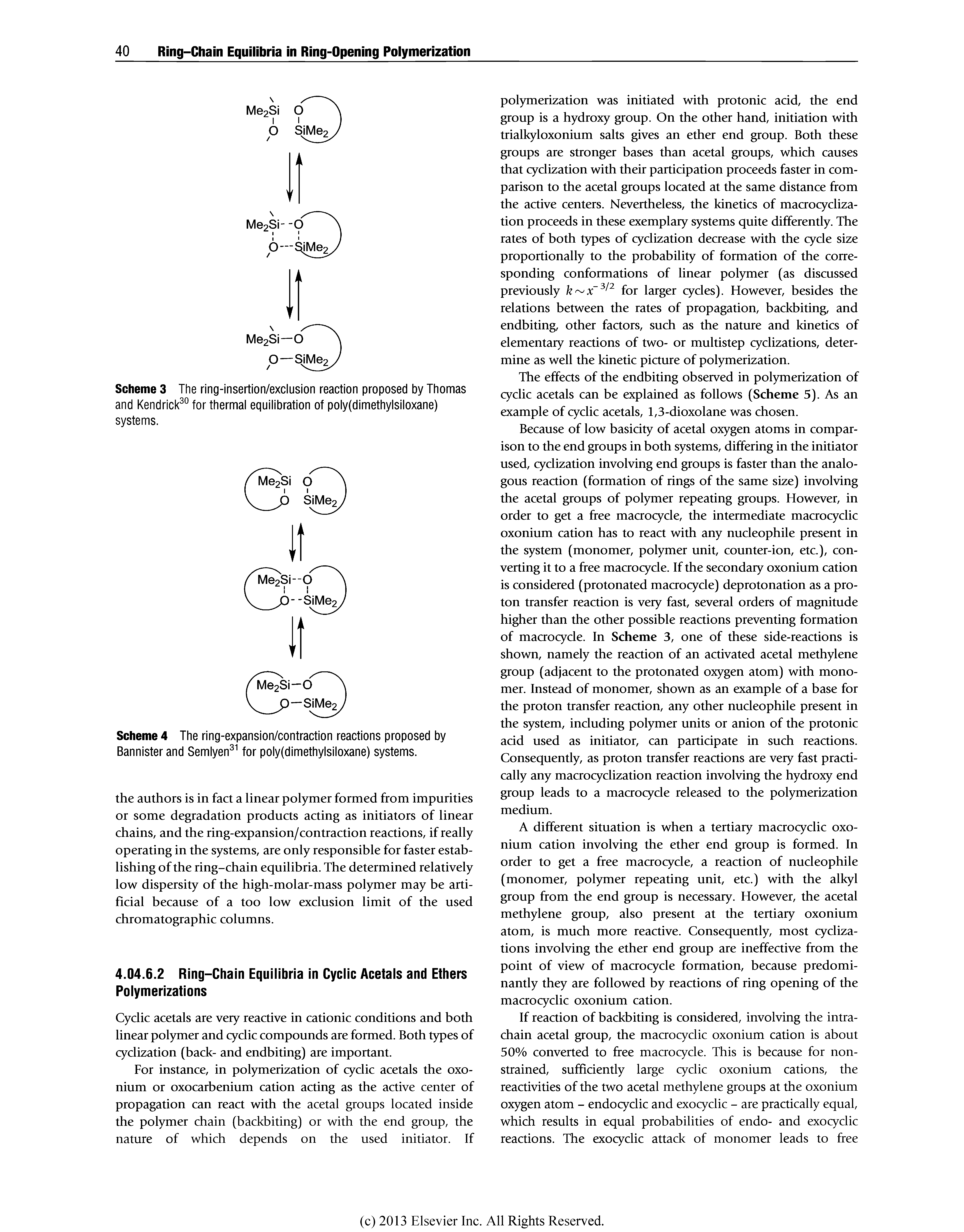 Scheme 4 The ring-expansion/contraction reactions proposed by Bannister and Semlyen for poly(dimethylsiloxane) systems.