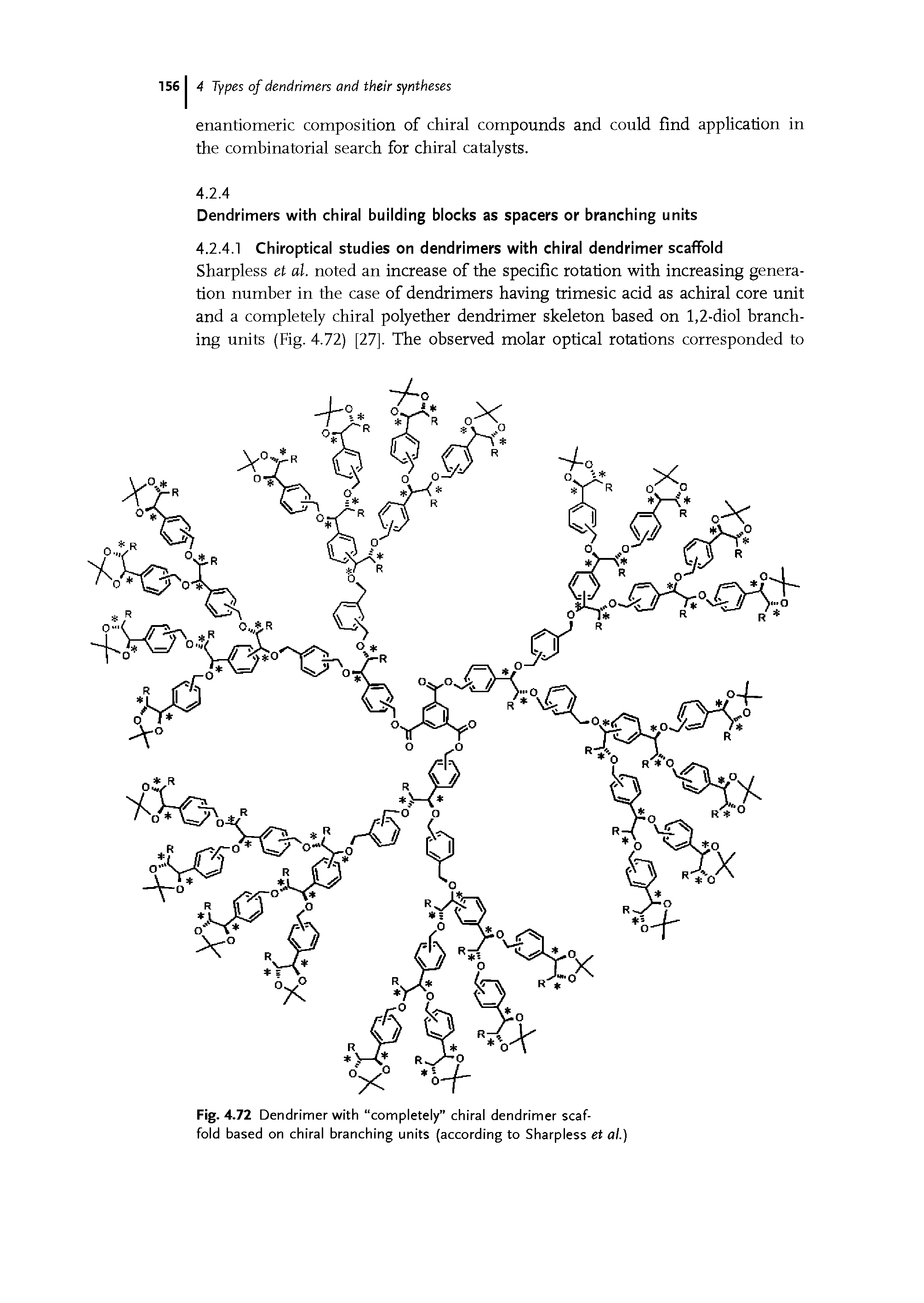 Fig. 4.72 Dendrimer with completely chiral dendrimer scaffold based on chiral branching units (according to Sharpless et al.)...
