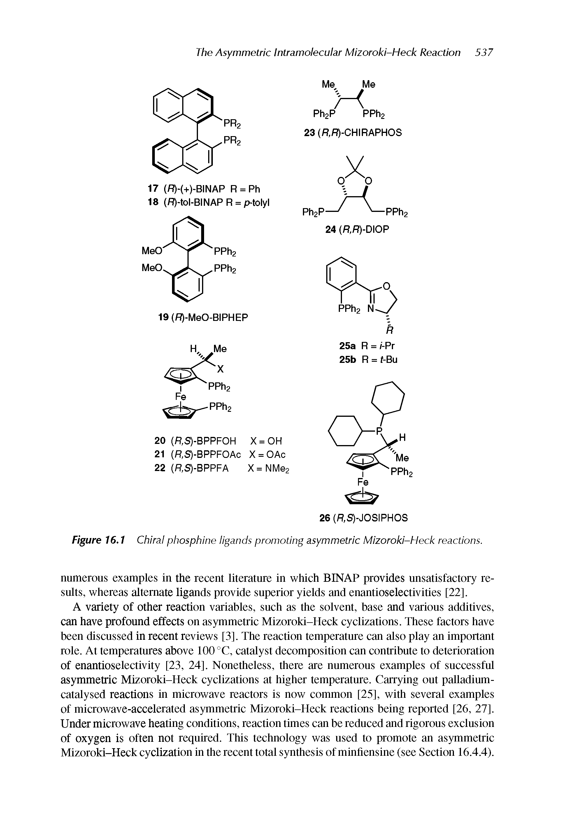Figure 16.1 Chiral phosphine ligands promoting asymmetric Mizoroki-Heck reactions.