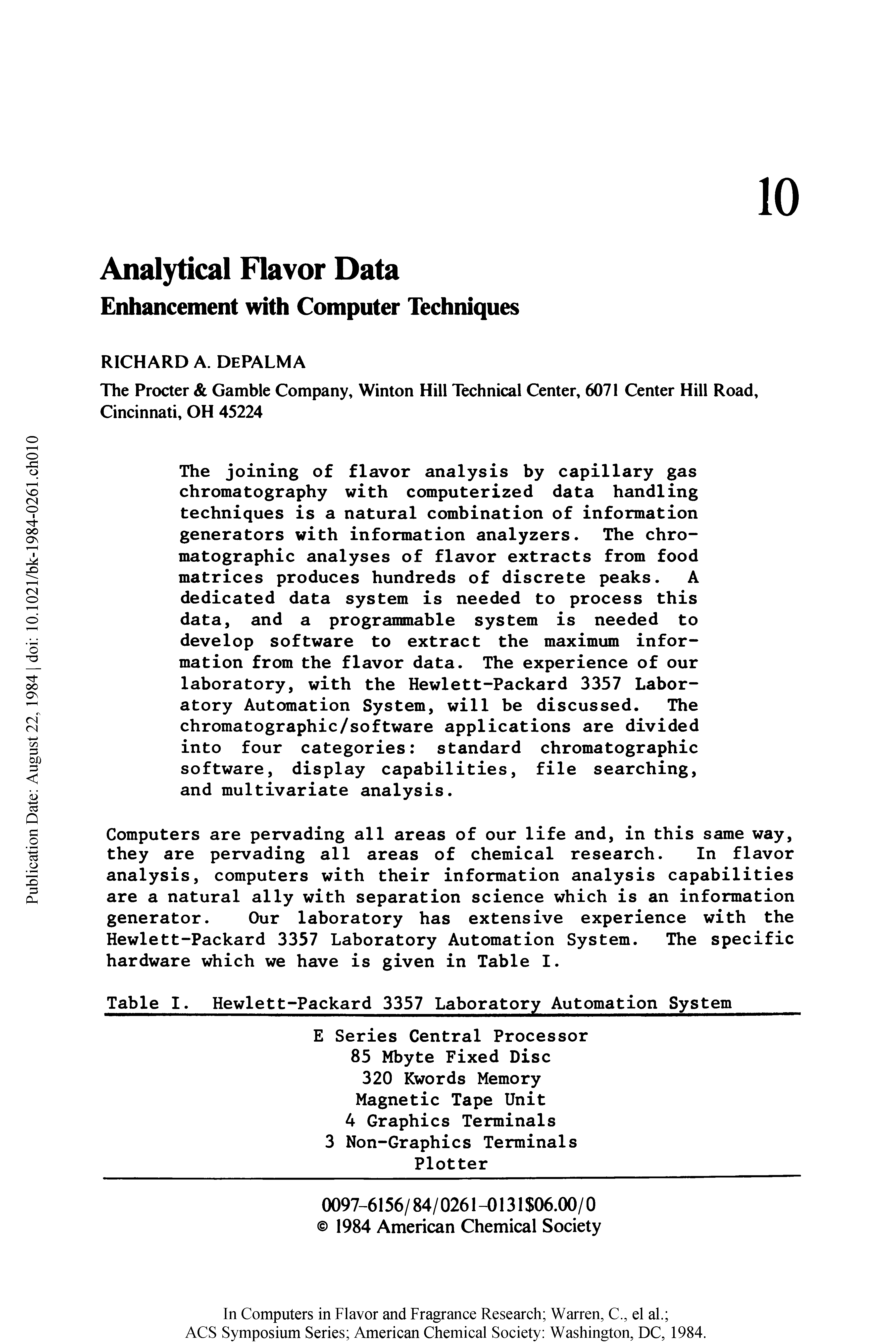 Table I. Hewlett-Packard 3357 Laboratory Automation System ...