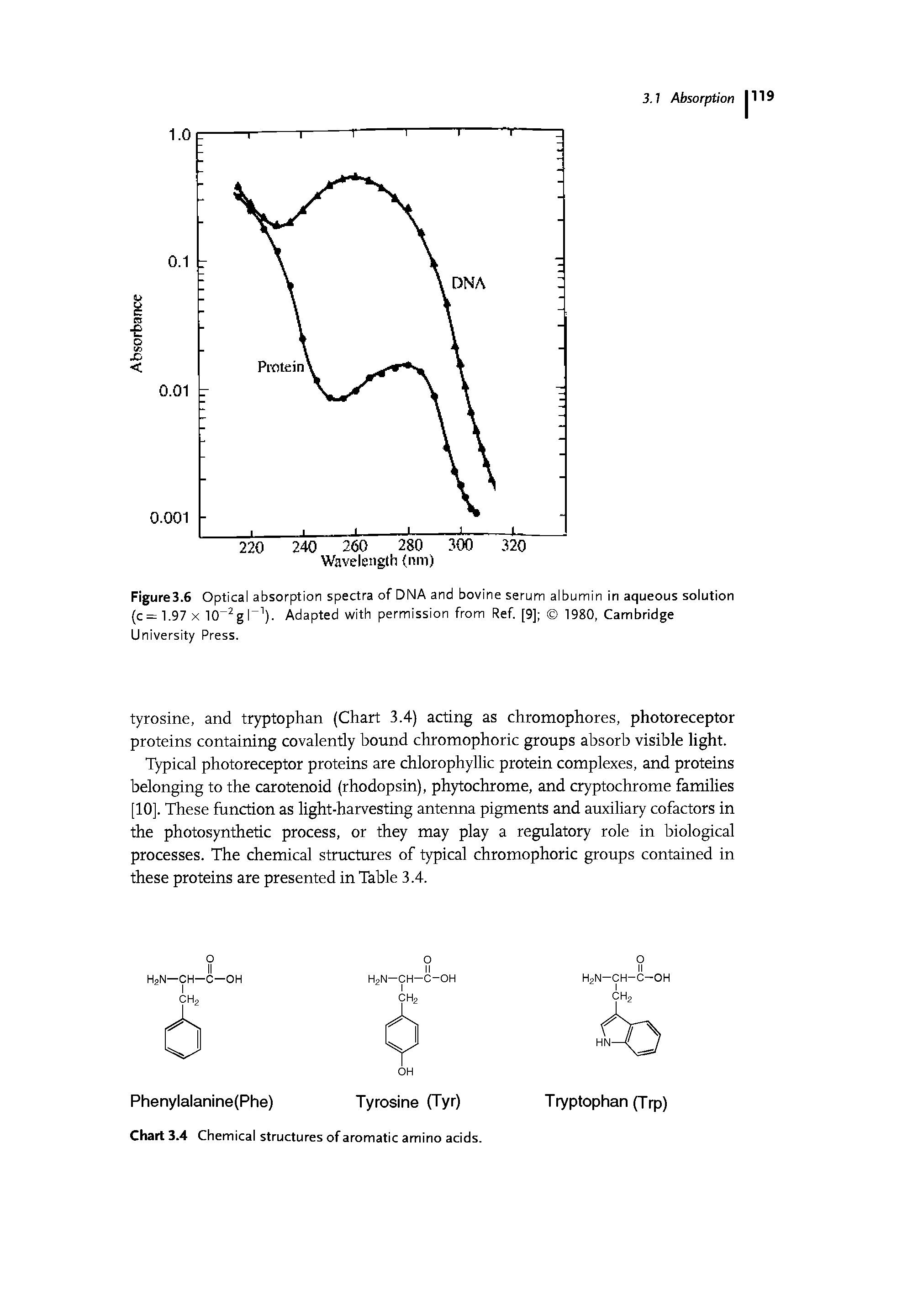 FigureS.e Optical absorption spectra of DNA and bovine serum albumin in aqueous solution c= 1.97 X lO grY Adapted with permission from Ref. [9] 1980, Cambridge University Press.