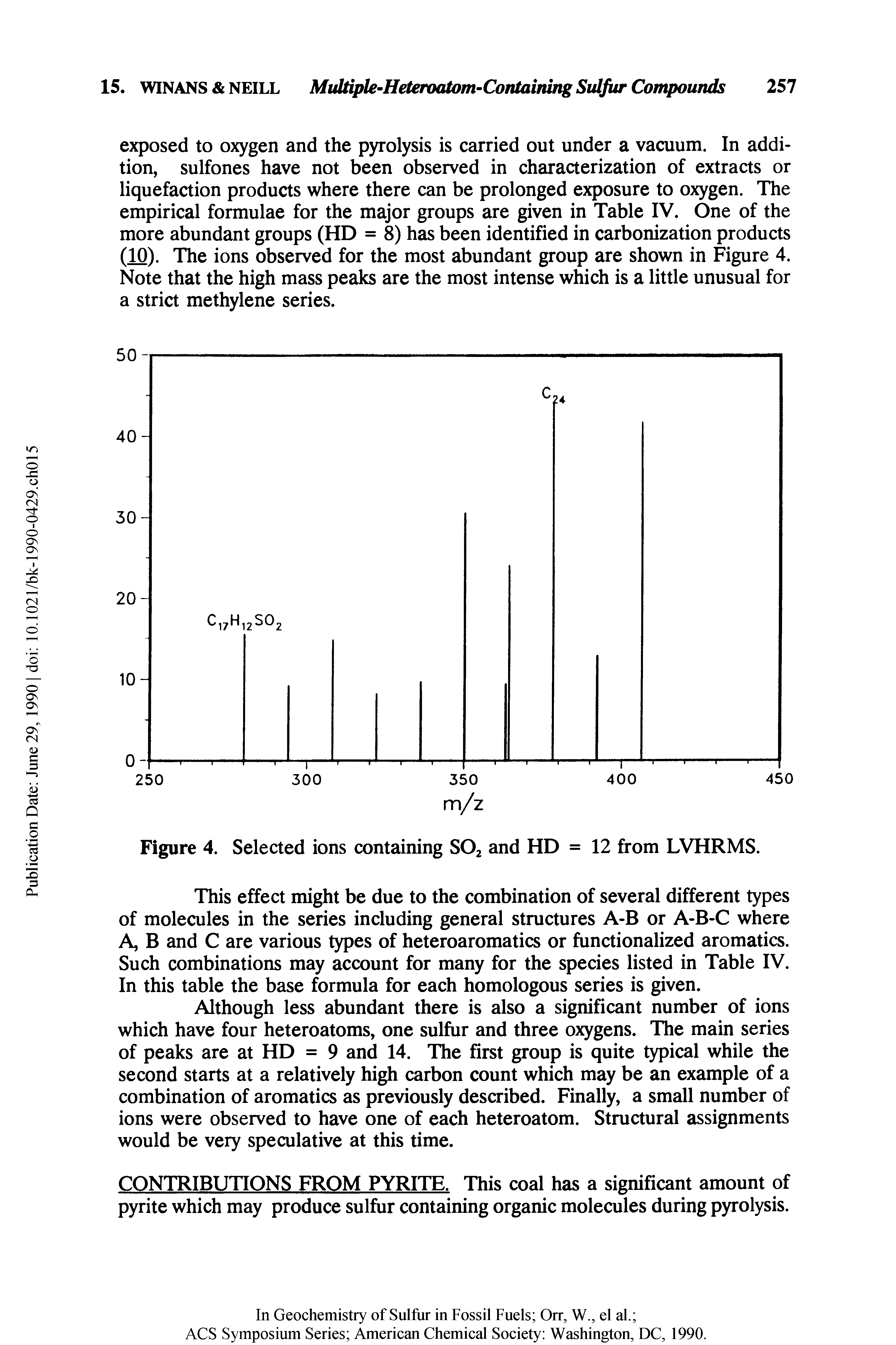 Figure 4. Selected ions containing S02 and HD = 12 from LVHRMS.