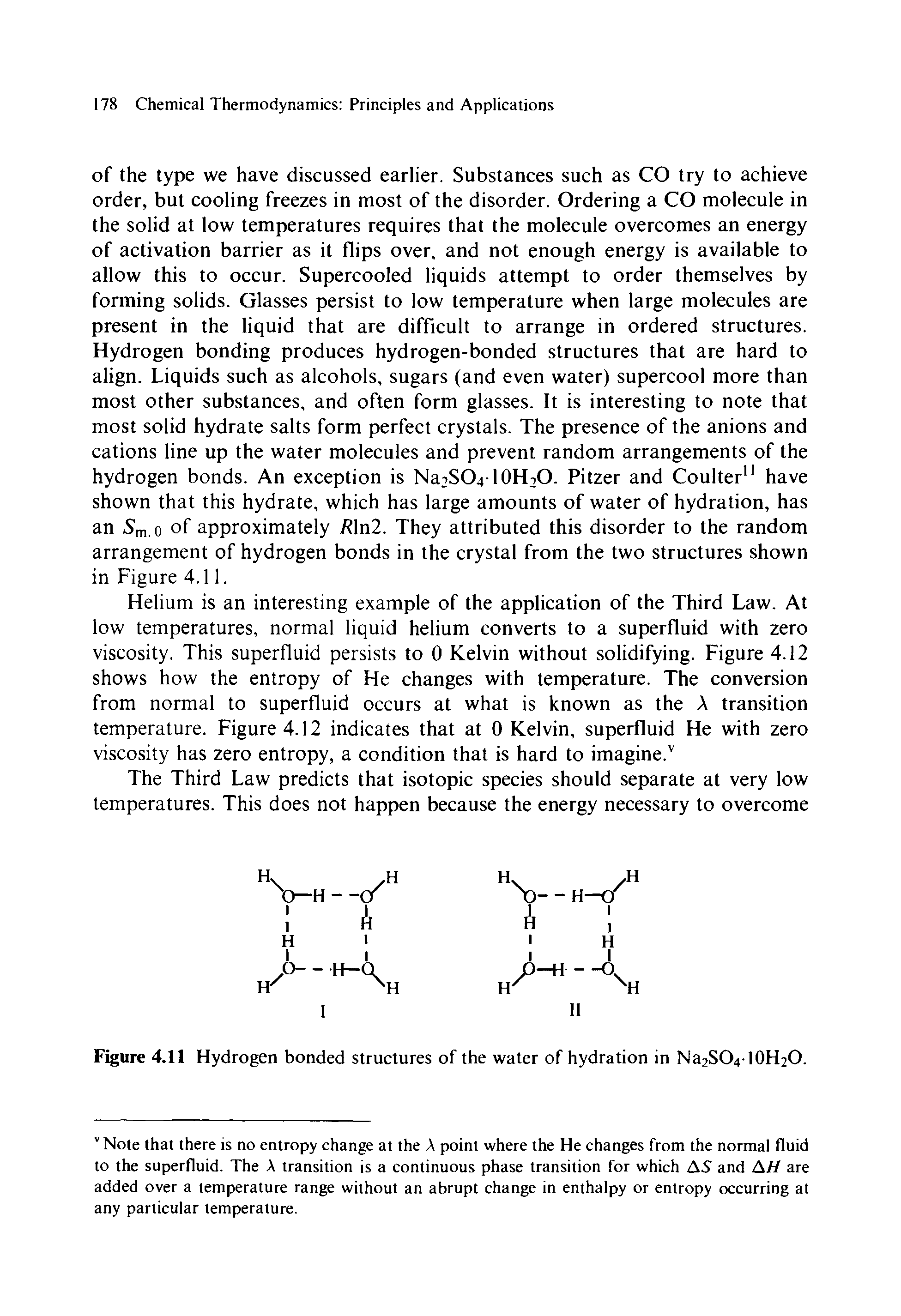 Figure 4.11 Hydrogen bonded structures of the water of hydration in Na2SO410H2O.