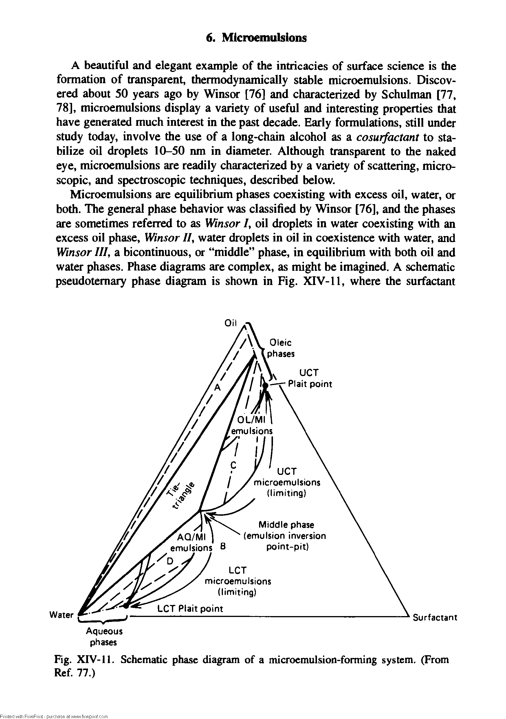 Fig. XIV-11. Schematic phase diagram of a microemulsion-fortning system. (From Ref. 77.)...