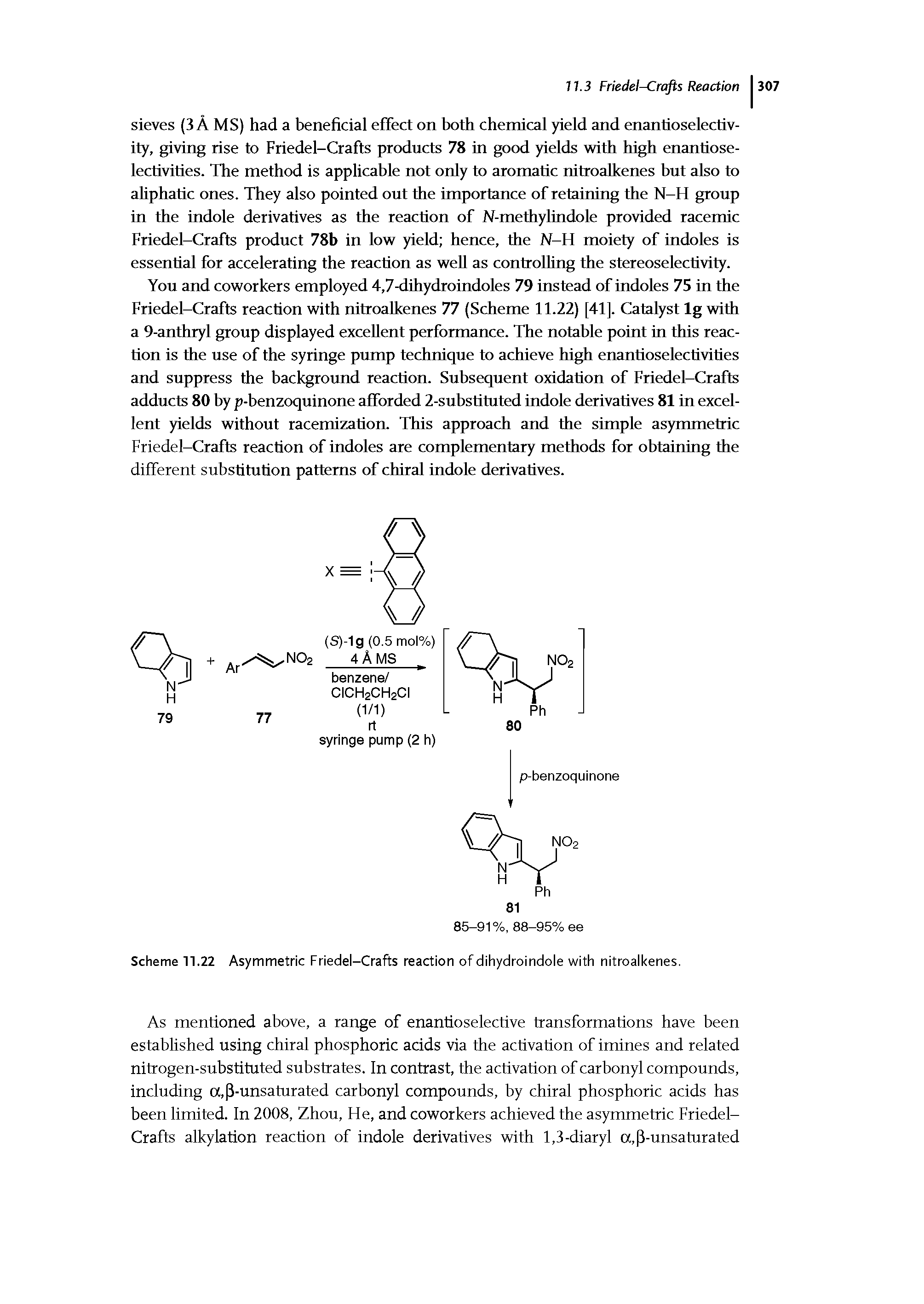 Scheme 11.22 Asymmetric Friedel-Crafts reaction of dihydroindole with nitroalkenes.