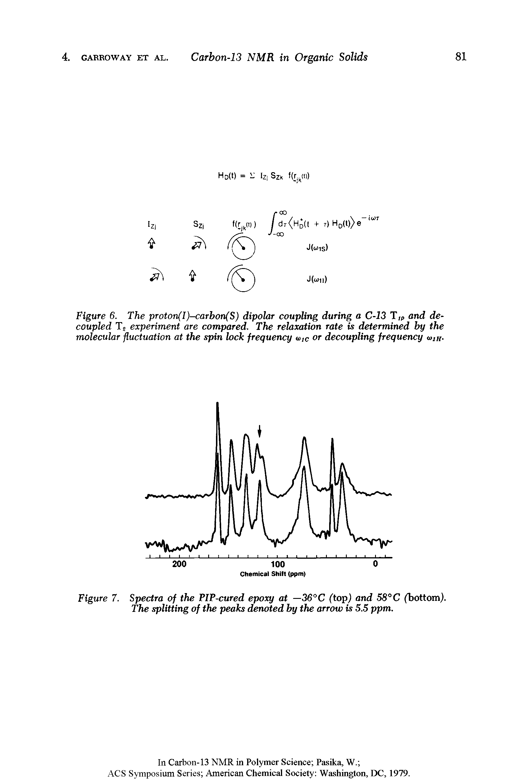 Figure 6. The proton(I)-carbon(S) dipolar coupling during a C-13 T,p and decoupled Tj experiment are compared. The relaxation rate is determined by the molecular fluctuation at the spin lock frequency u>,c or decoupling frequency a,a-...