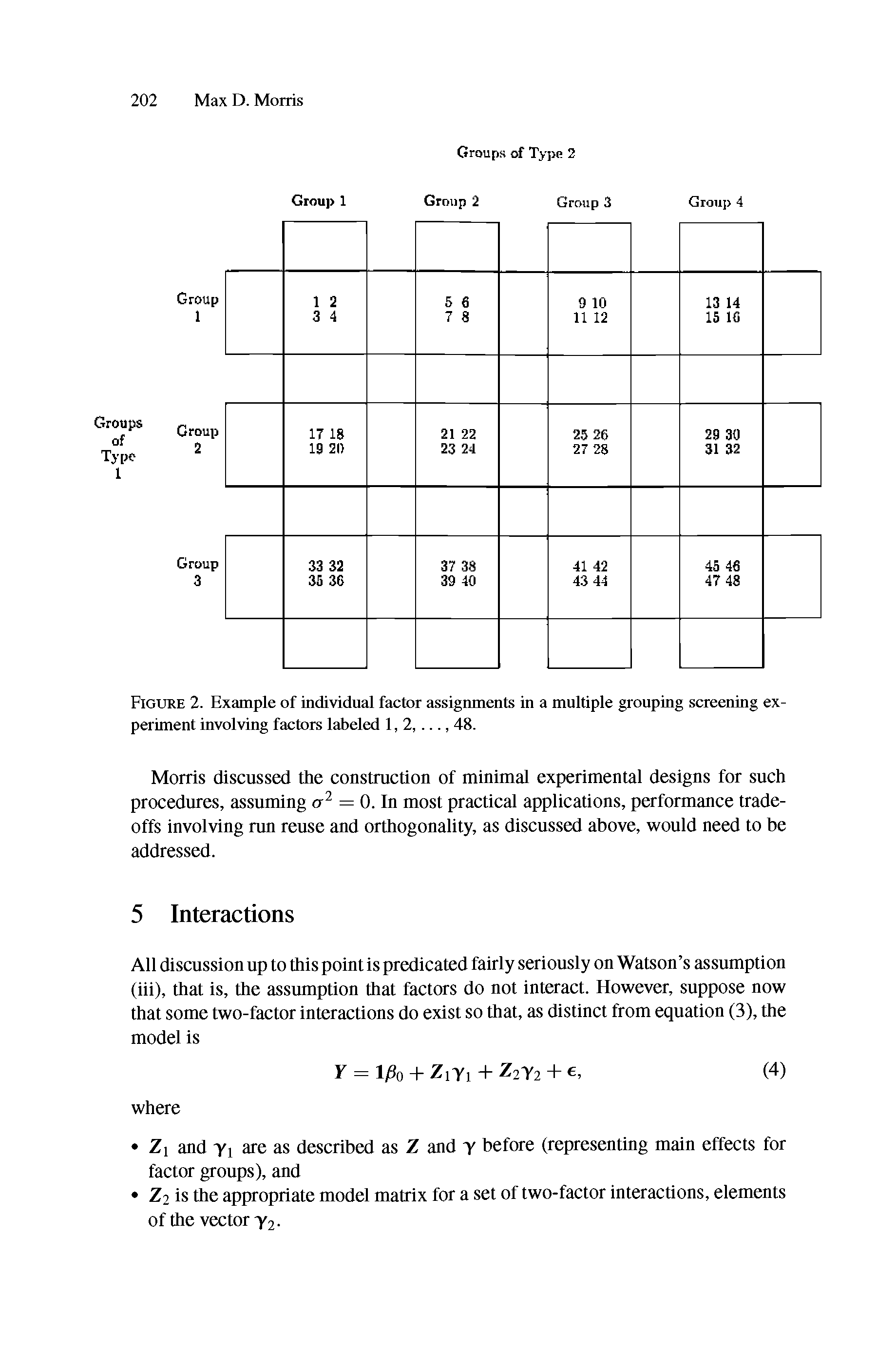 Figure 2. Example of individual factor assignments in a multiple grouping screening experiment involving factors labeled 1,2,..., 48.