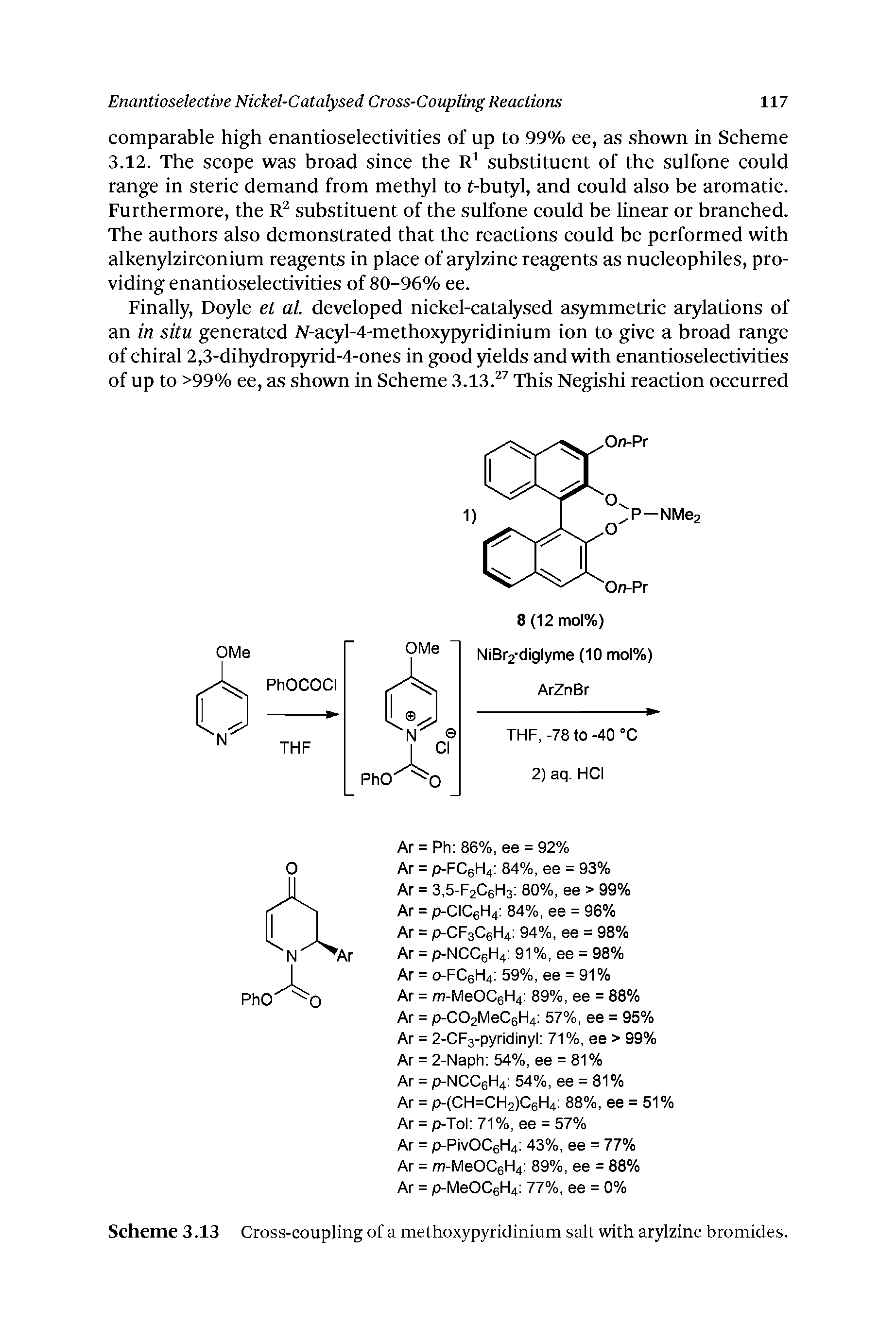 Scheme 3.13 Cross-coupling of a methoxypyridinium salt with arylzinc bromides.