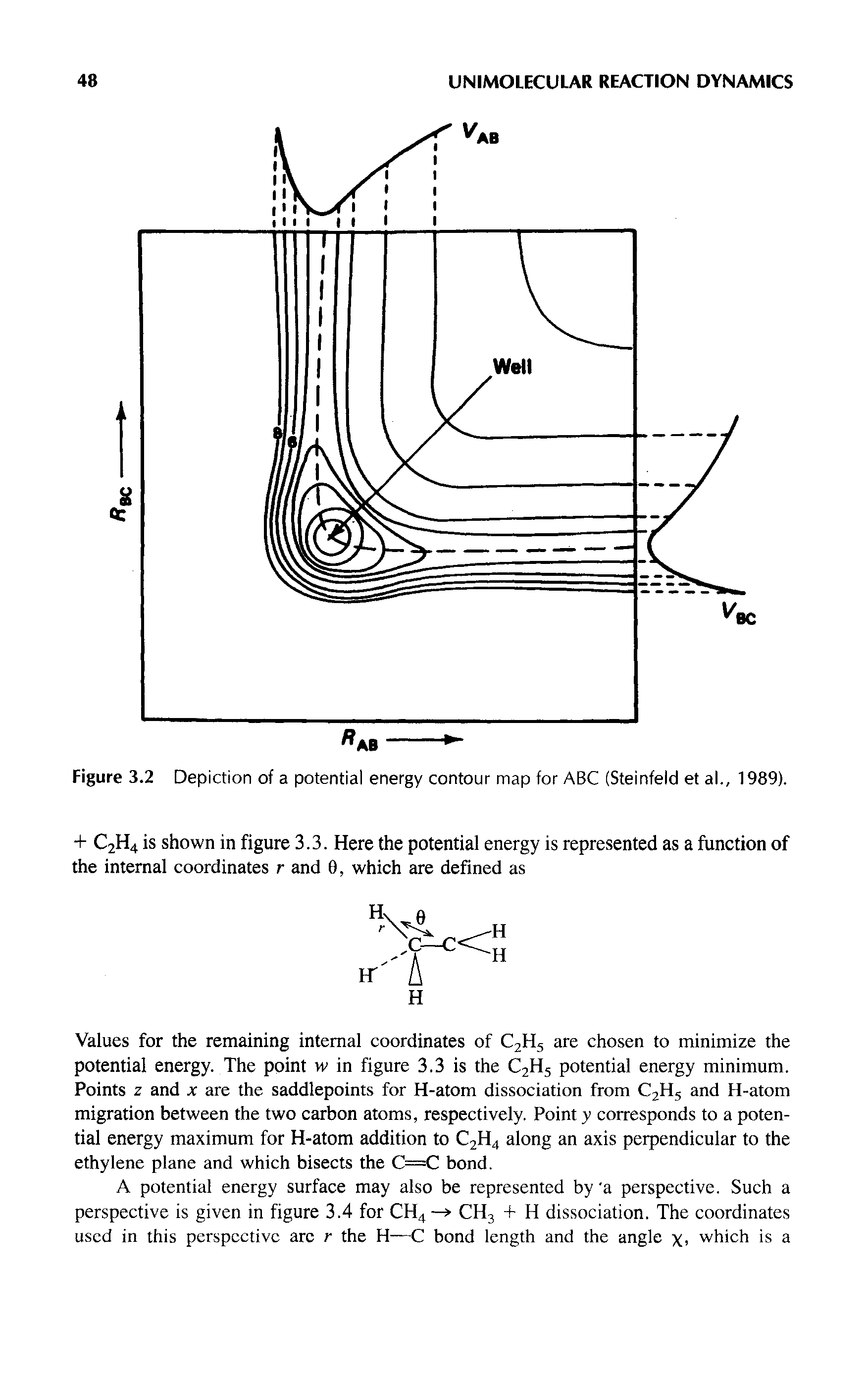 Figure 3.2 Depiction of a potential energy contour map for ABC (Steinfeld et al., 1989).