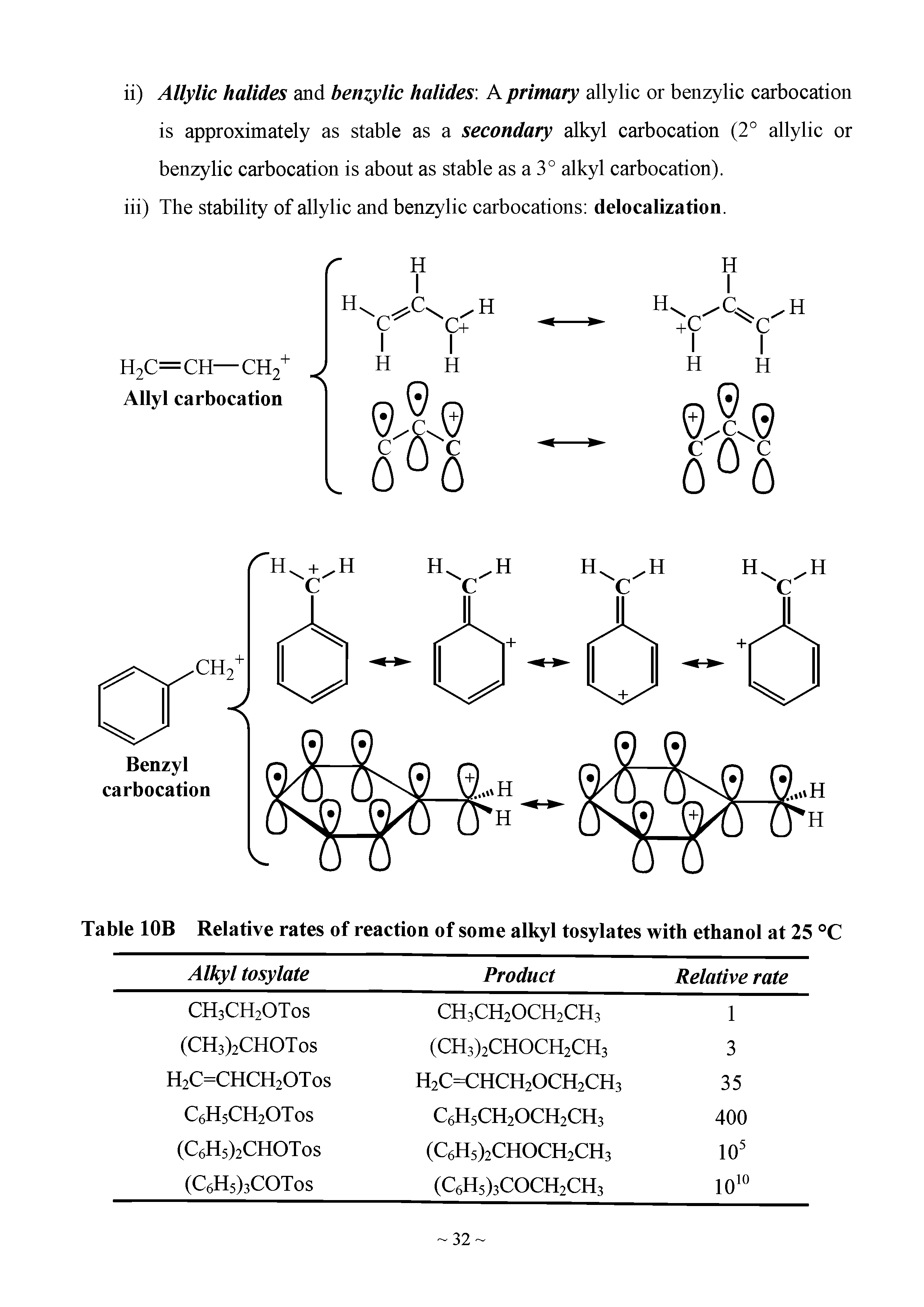 Table 10B Relative rates of reaction of some alkyl tosylates with ethanol at 25 °C...