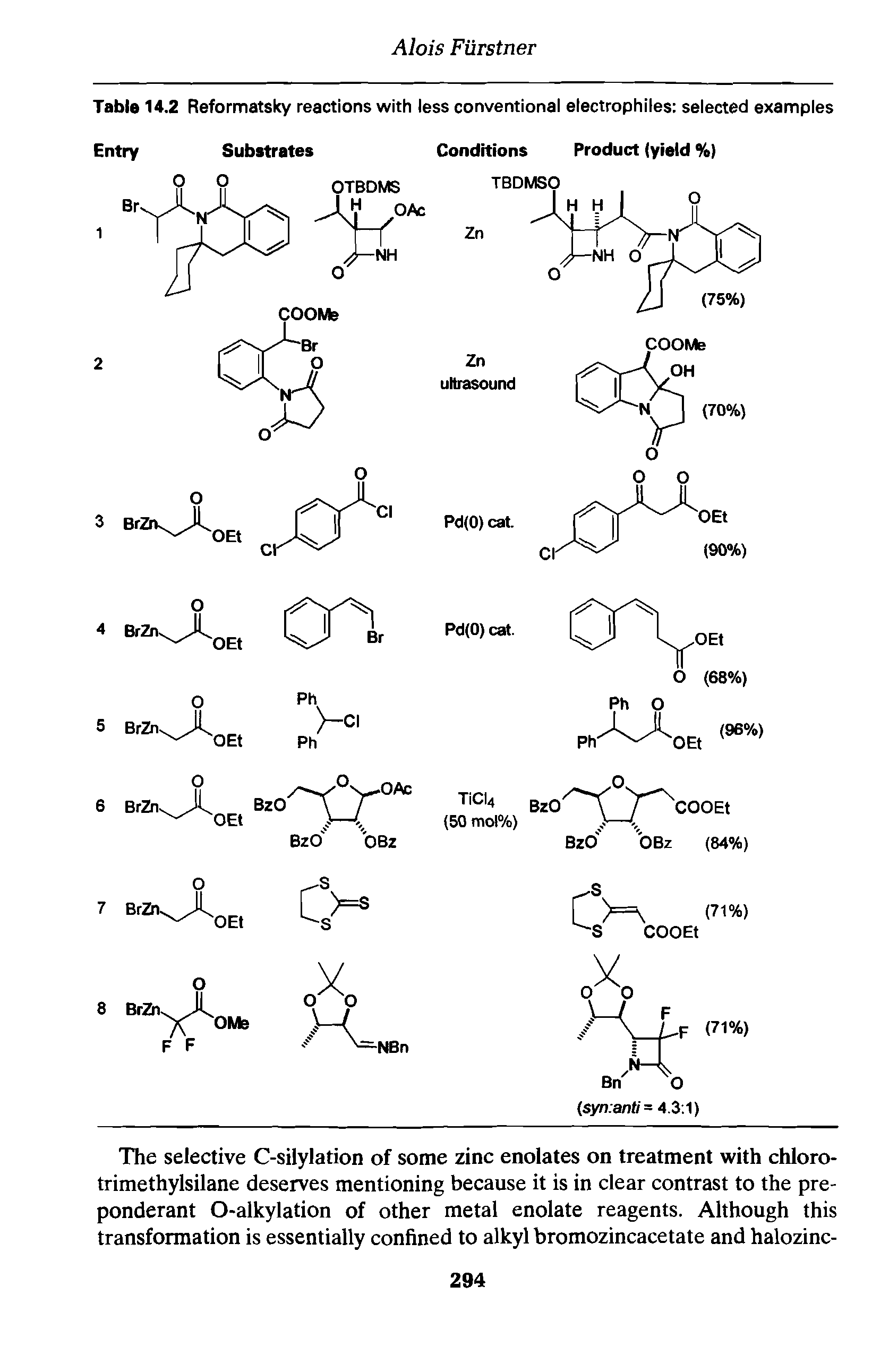 Table 14.2 Reformatsky reactions with less conventional electrophiles selected examples...