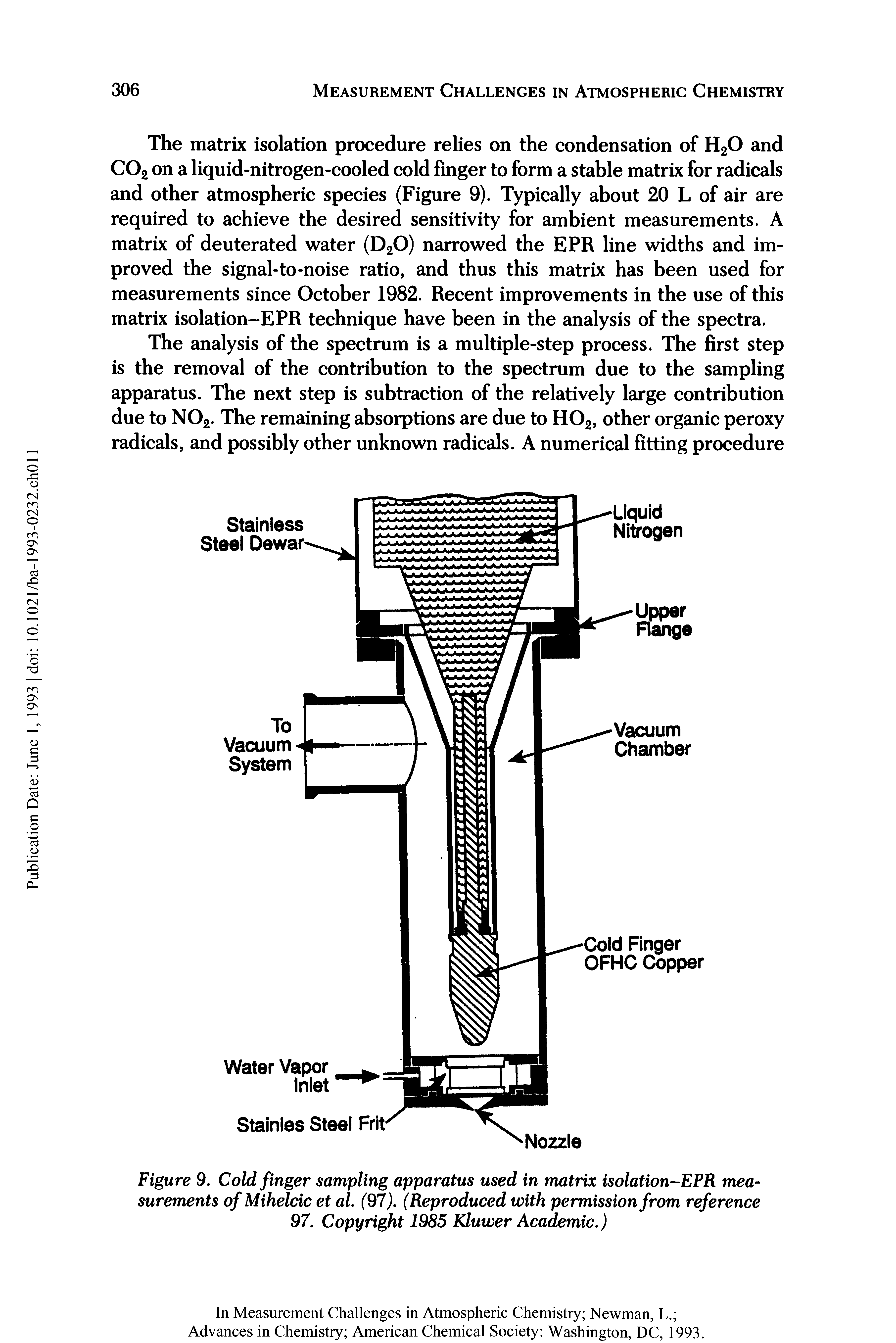Figure 9. Cold finger sampling apparatus used in matrix isolation-EPR measurements of Mihelcic et al. (97). (Reproduced with permission from reference 97. Copyright 1985 Kluwer Academic.)...