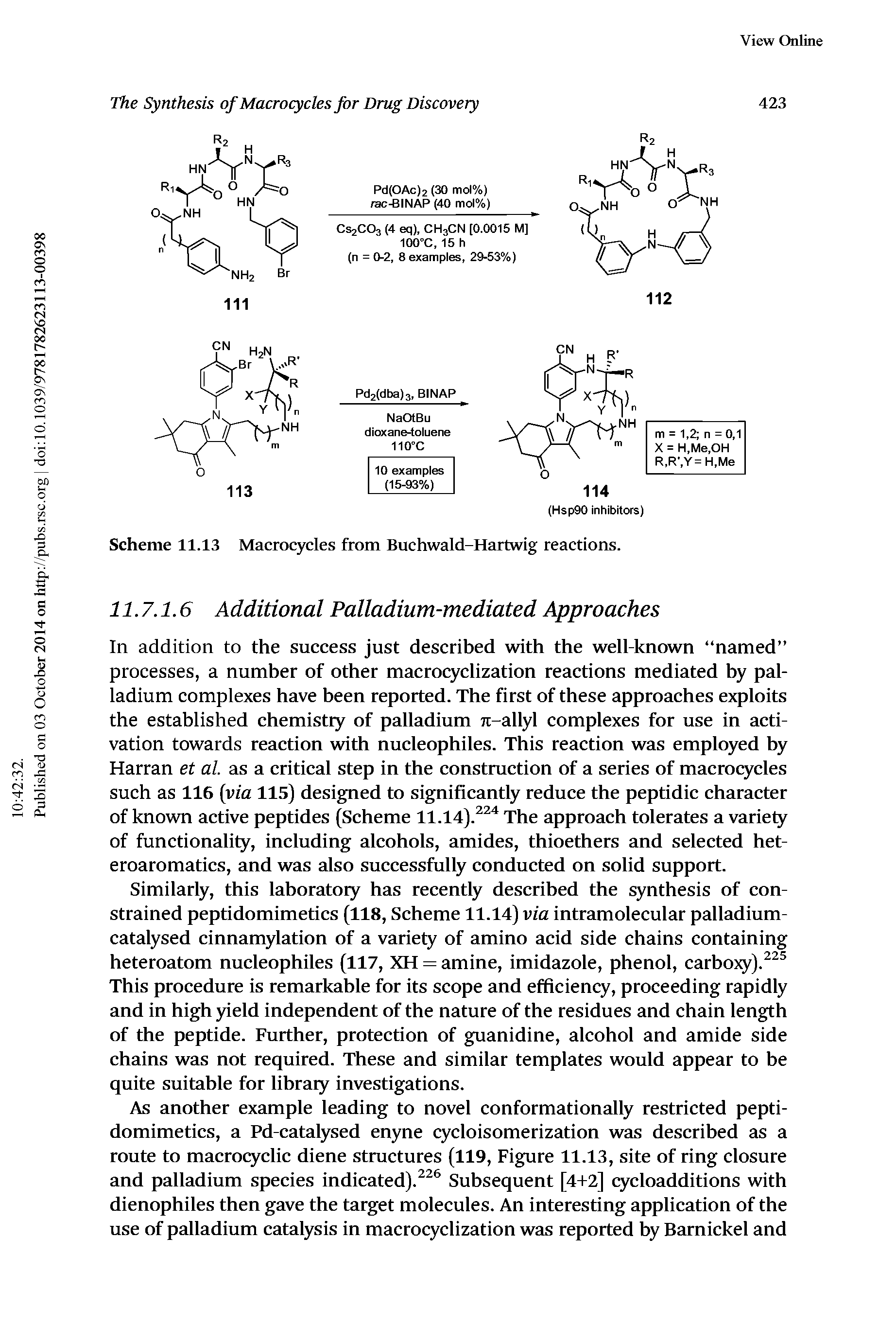 Scheme 11.13 Macrocycles from Buchwald-Hartwig reactions.