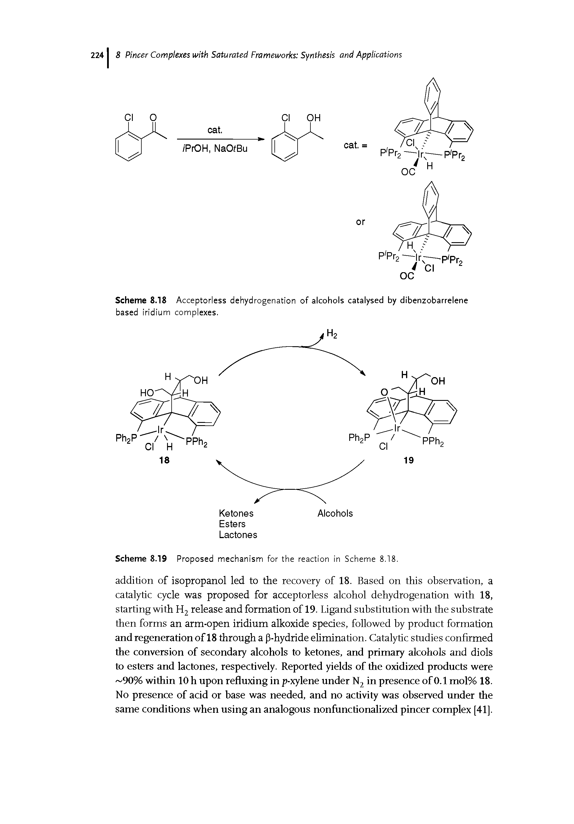 Scheme 8.18 Acceptorless dehydrogenation of alcohols catalysed by dibenzobarrelene based iridium complexes.
