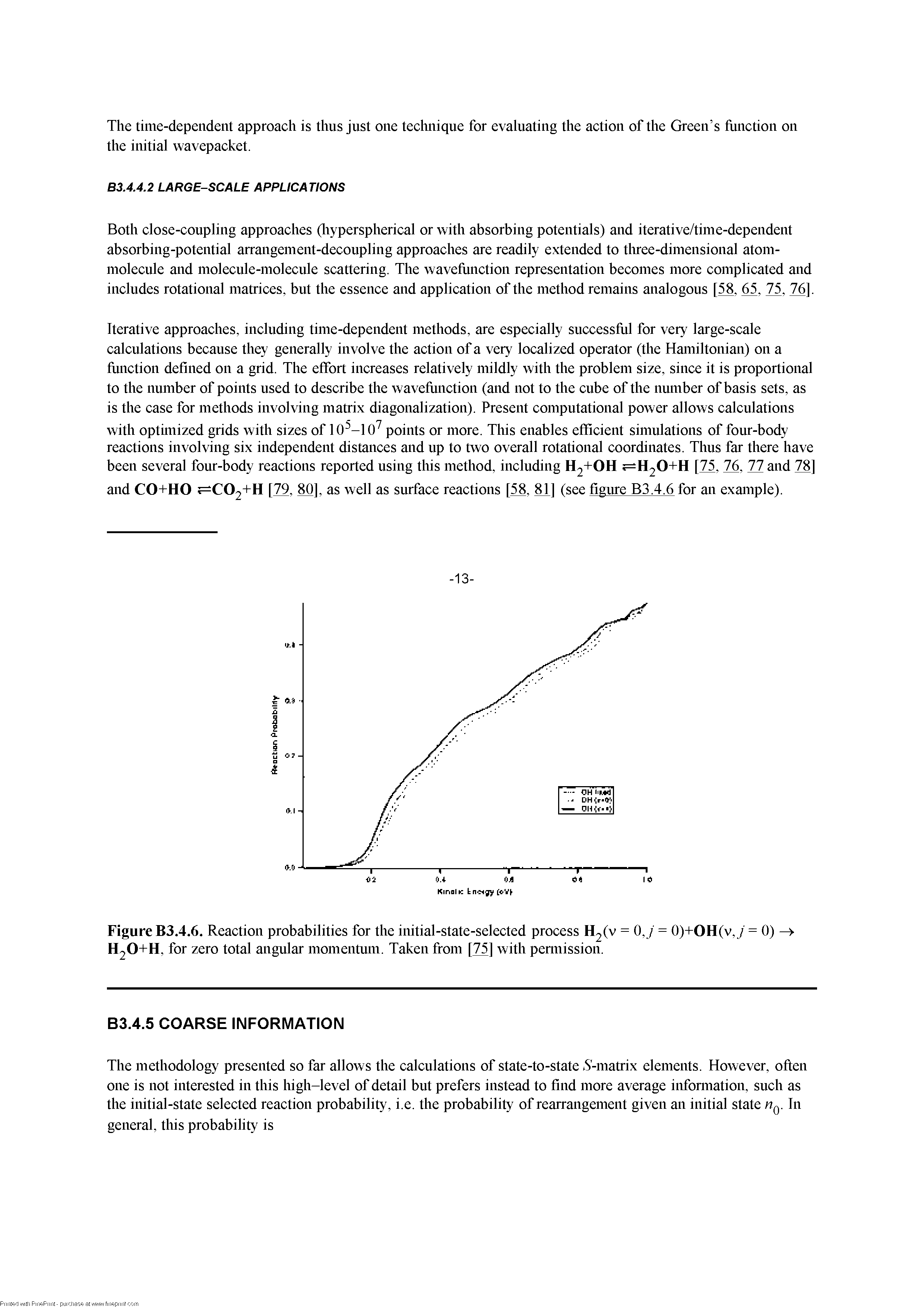 Figure B3.4.6. Reaction probabilities for the initial-state-selected process H2(v = 0,J = 0)+OH(v,y = 0) — H2O+H, for zero total angular momentum. Taken from [75] with pennission.
