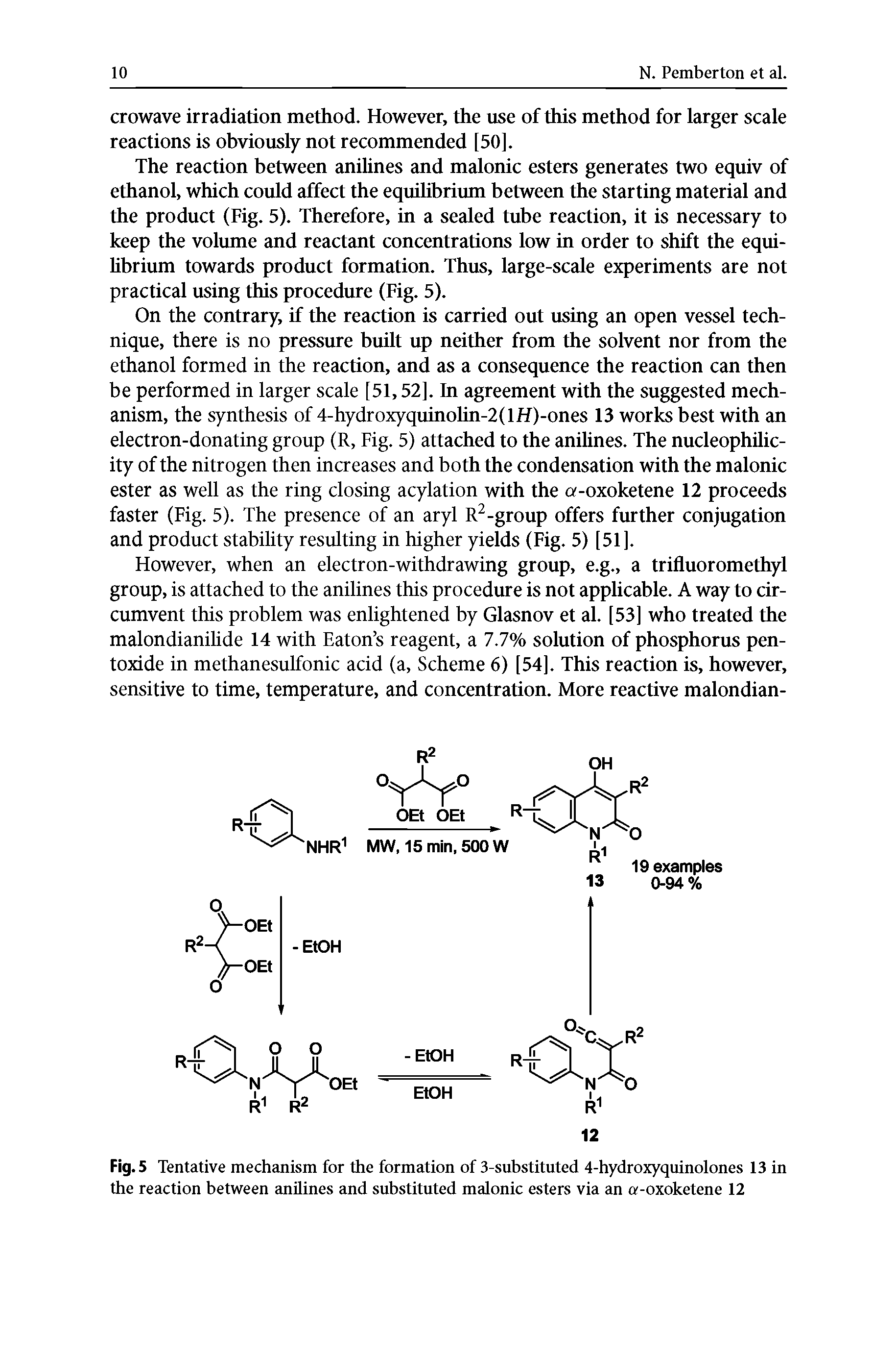 Fig. 5 Tentative mechanism for the formation of 3-substituted 4-hydroxyquinolones 13 in the reaction between anilines and substituted malonic esters via an a-oxoketene 12...