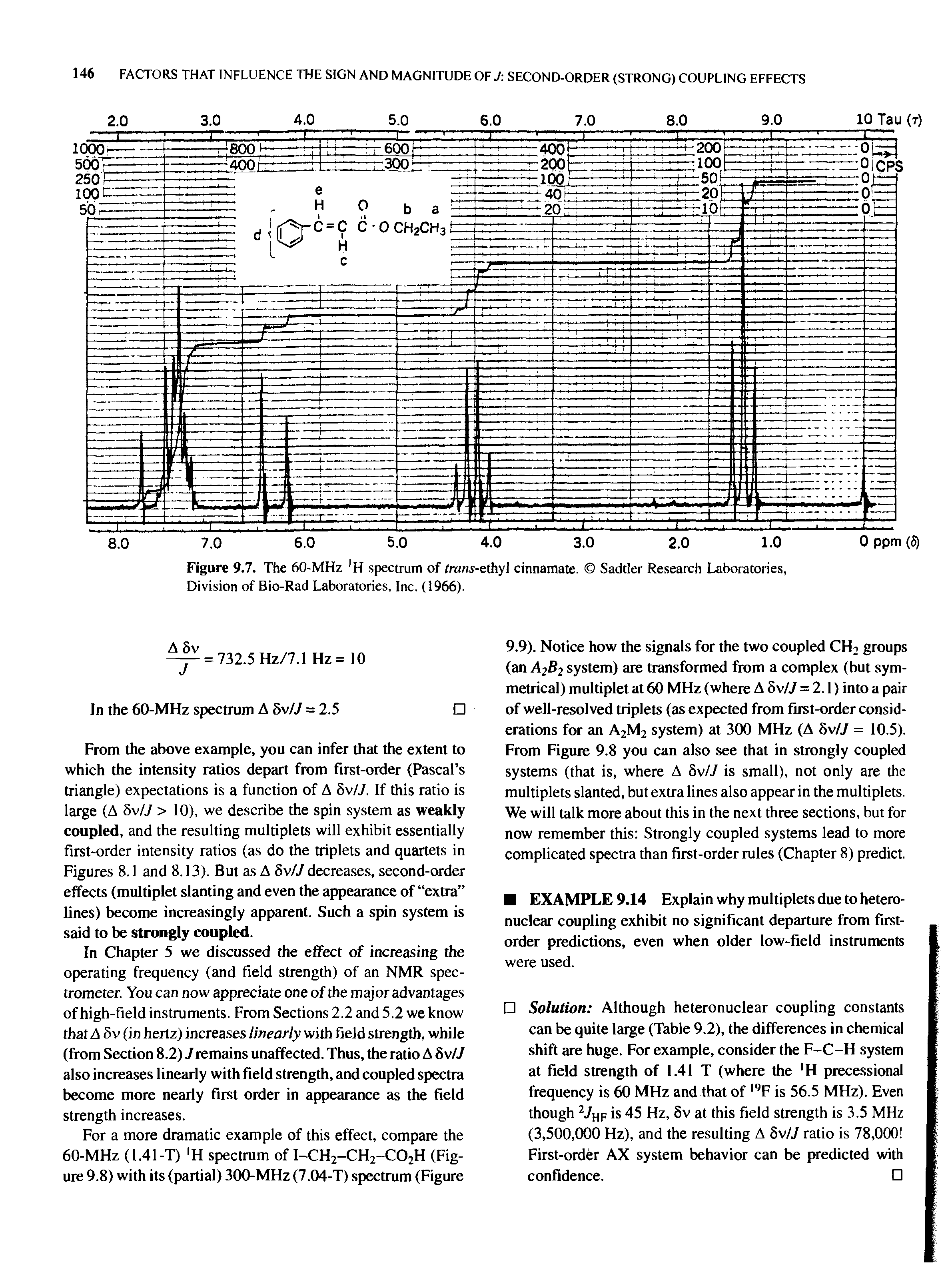 Figure 9.7. The 60-MHz H spectrum of trans-ethyl cinnamate. Sadder Research Laboratories, Division of Bio-Rad Laboratories, Inc. (1966).