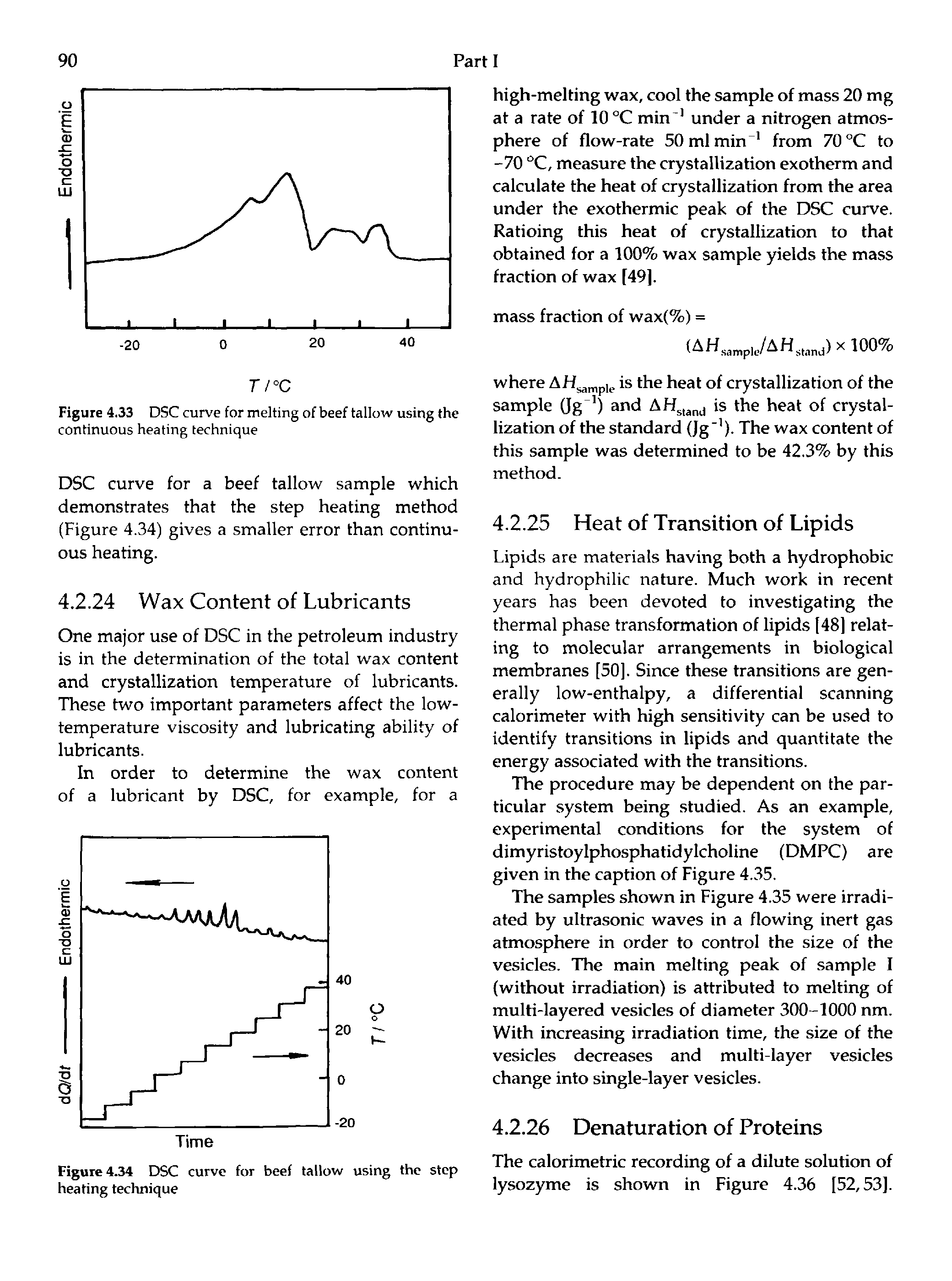 Figure 4.34 DSC curve for beef tallow using the step heating technique...