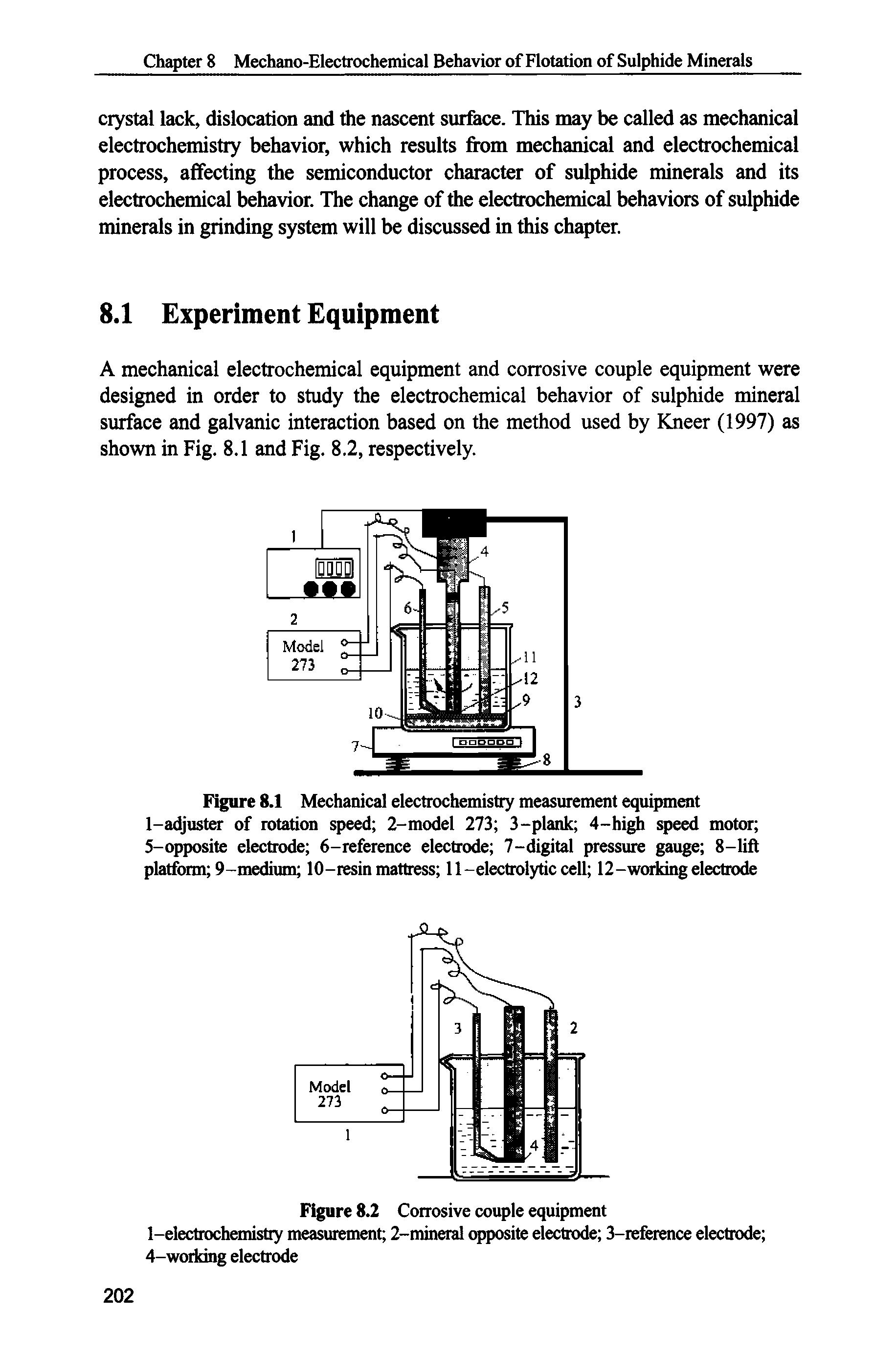 Figure 8.1 Mechanical electrochemistry measurement equipment 1-adjuster of rotation speed 2-model 273 3-plank 4-high speed motor 5-opposite electrode 6-reference electrode 7-digital pressure gauge 8-lift platform 9-medium 10-resin mattress 11-electrolytic cell 12-working electrode...