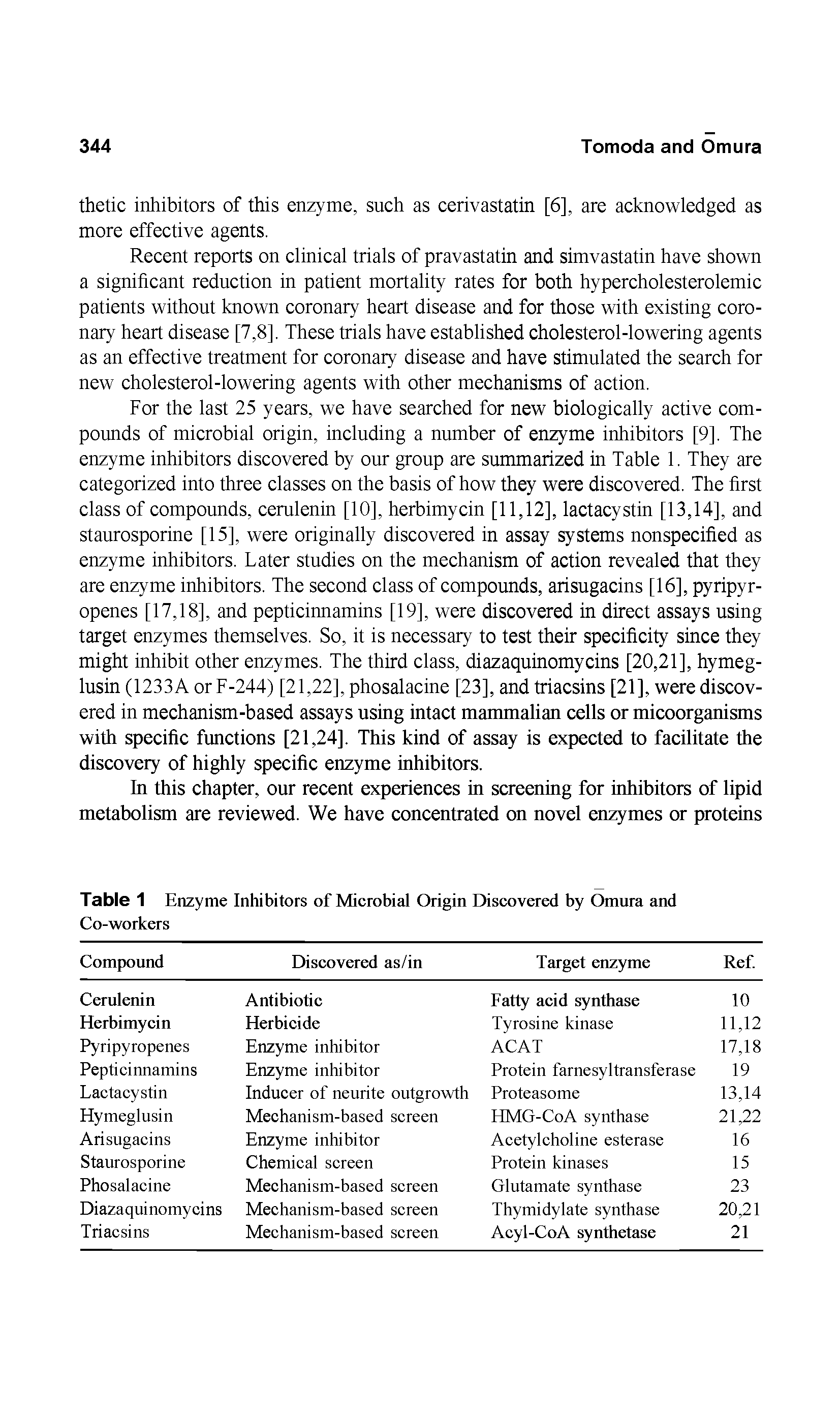 Table 1 Enzyme Inhibitors of Microbial Origin Discovered by Omura and Co-workers...