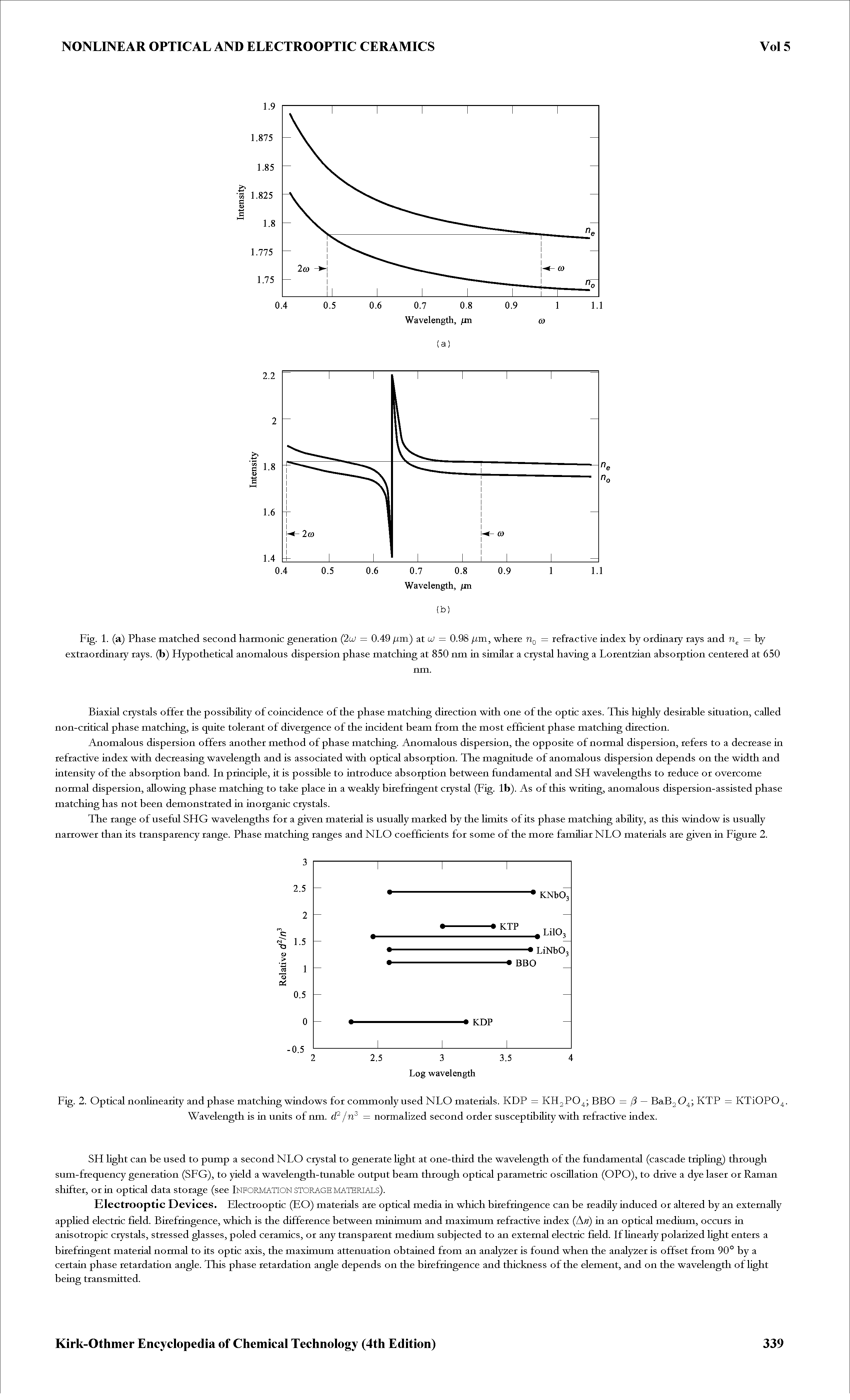 Fig. 2. Optical nonlinearity and phase matching windows for commonly used NLO materials. KDP = KH2PO4 BBO = j3 — BaB2 KTP = KTiOPO. ...