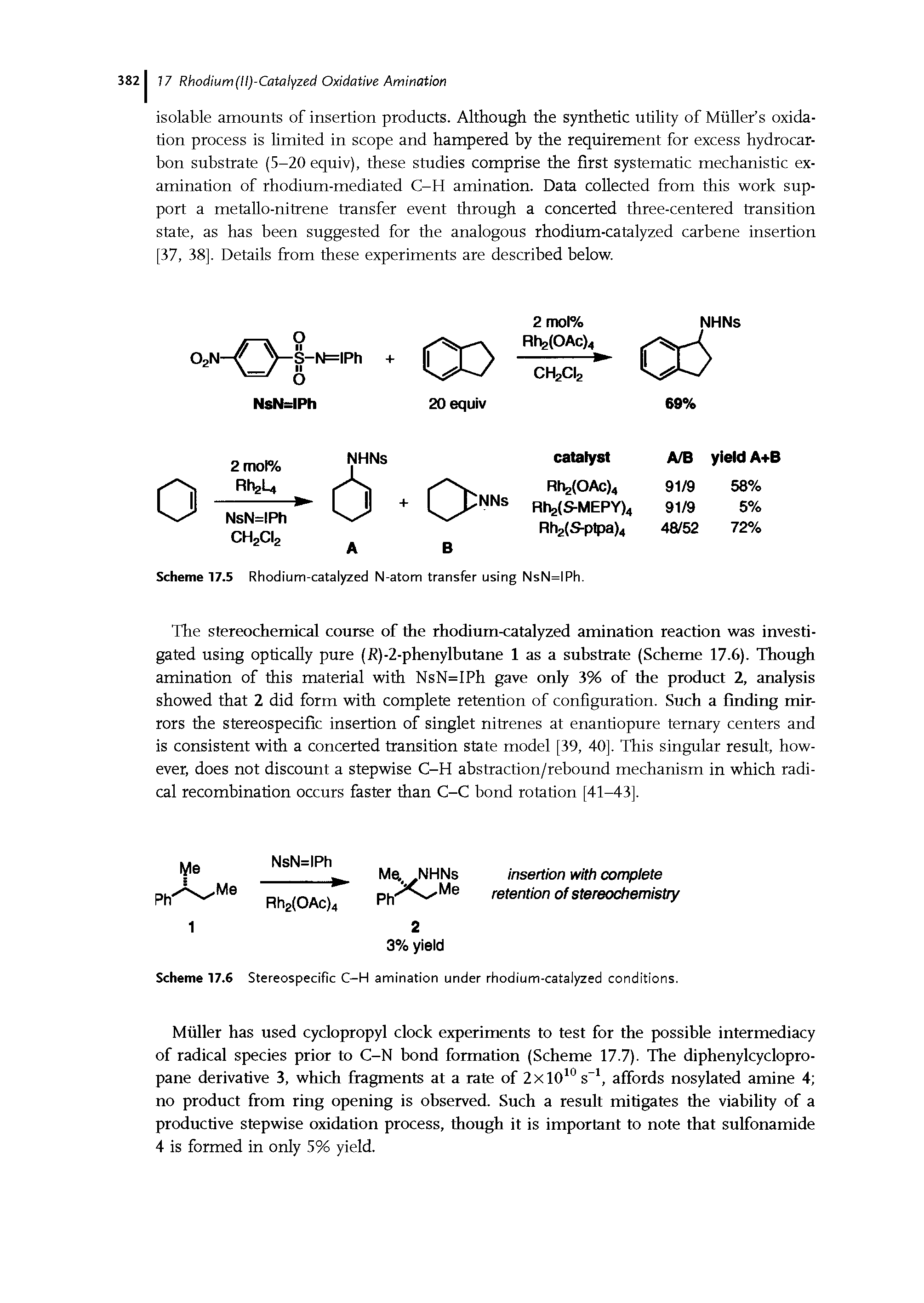 Scheme 17.6 Stereospecific C-H amination under rhodium-catalyzed conditions.