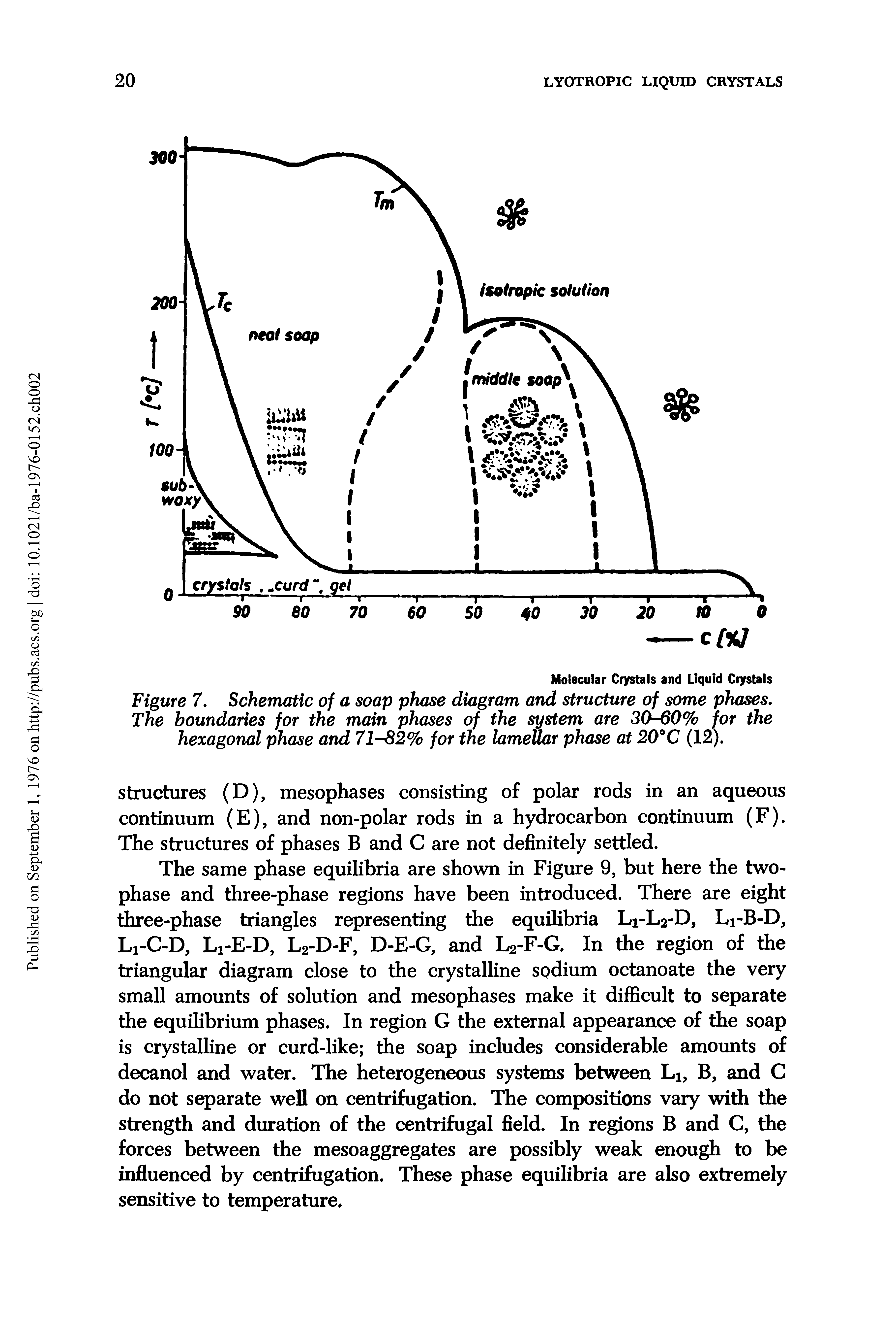 Figure 7. Schematic of a soap phase diagram and structure of some phases.