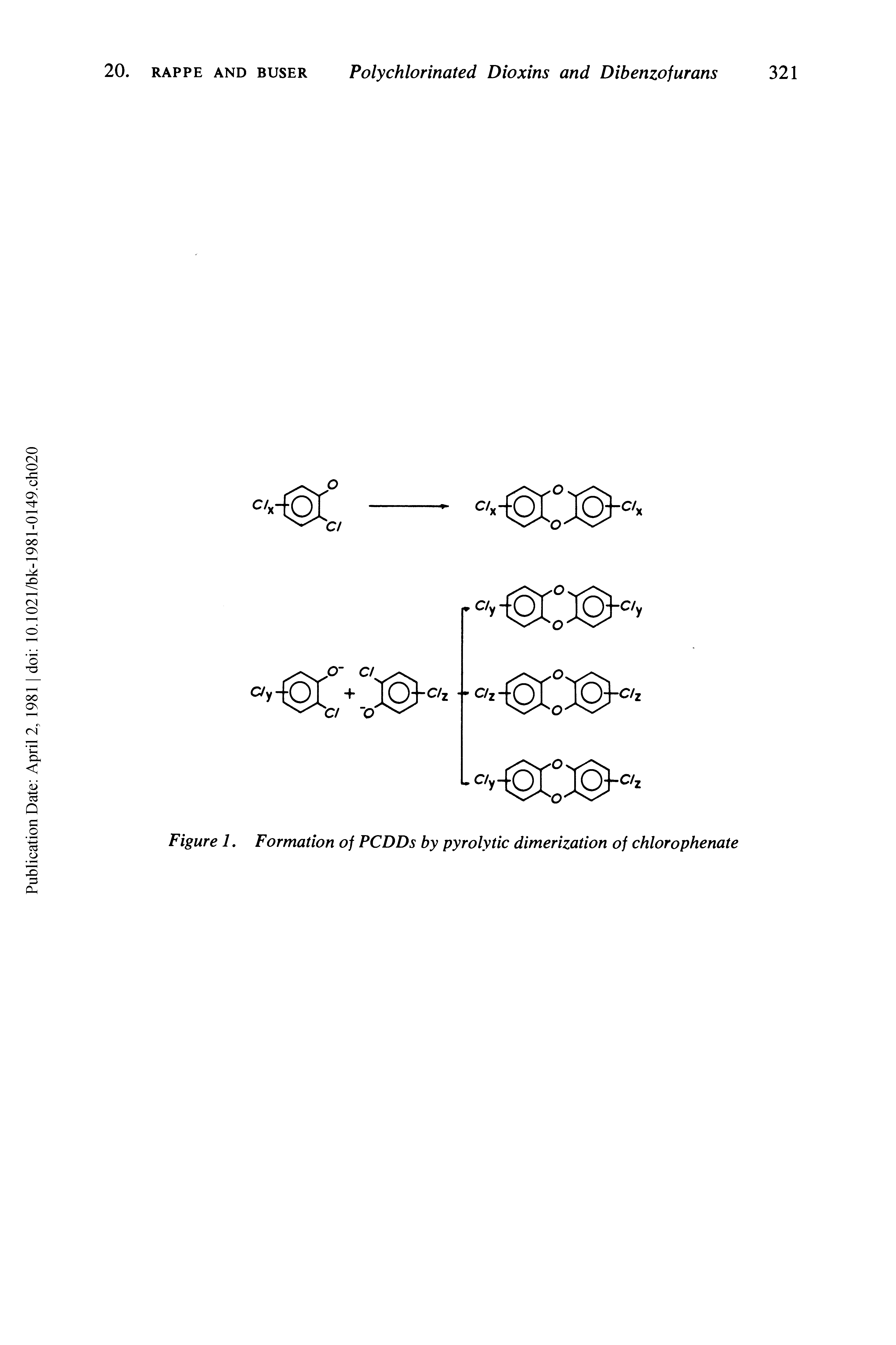 Figure 1. Formation of PCDDs by pyrolytic dimerization of chlorophenate...