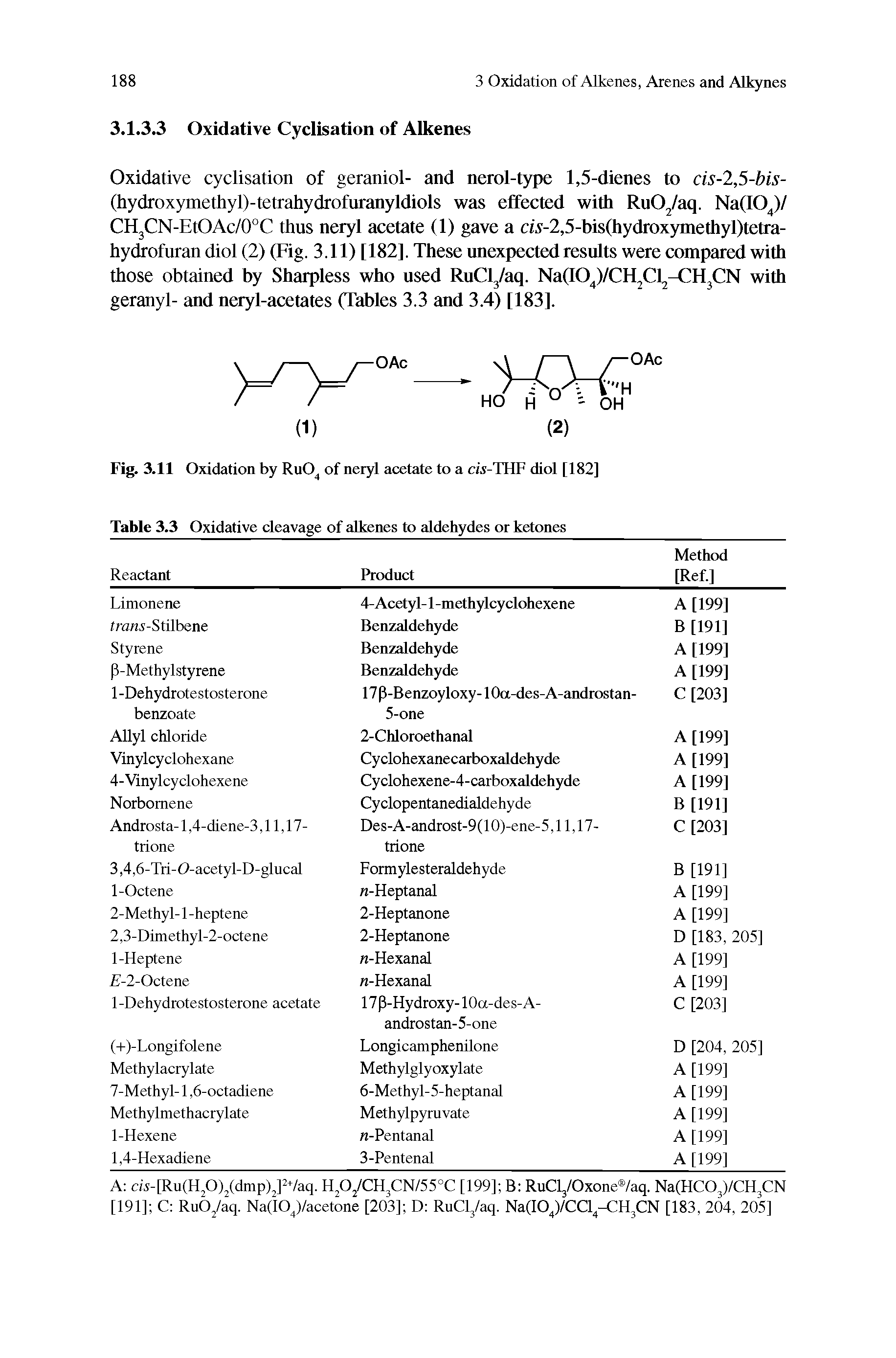 Table 3.3 Oxidative cleavage of alkenes to aldehydes or ketones...