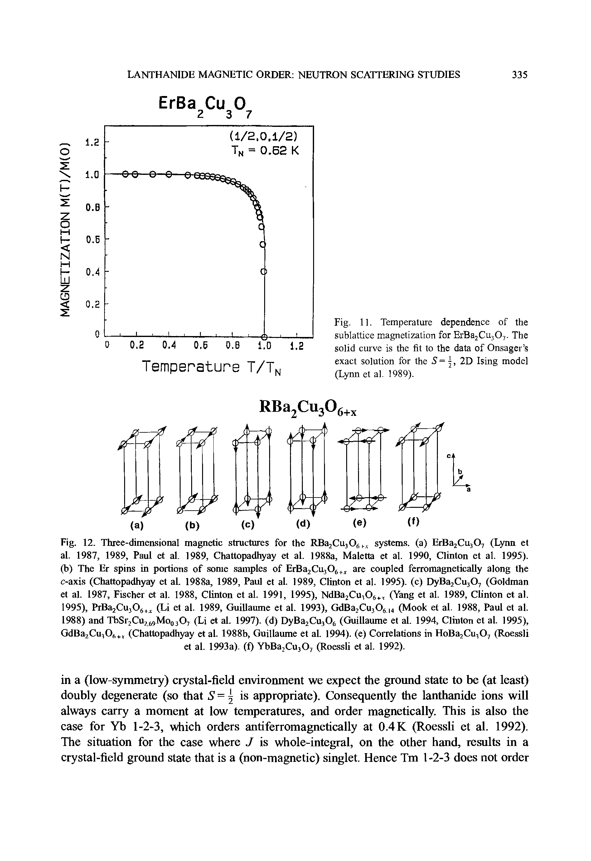 Fig. 11. Temperature dependence of the sublattice magnetization for ErBa2Cu307. The solid curve is the fit to the data of Onsager s exact solution for the 5= 5, 2D Ising model (Lynn et al. 1989).