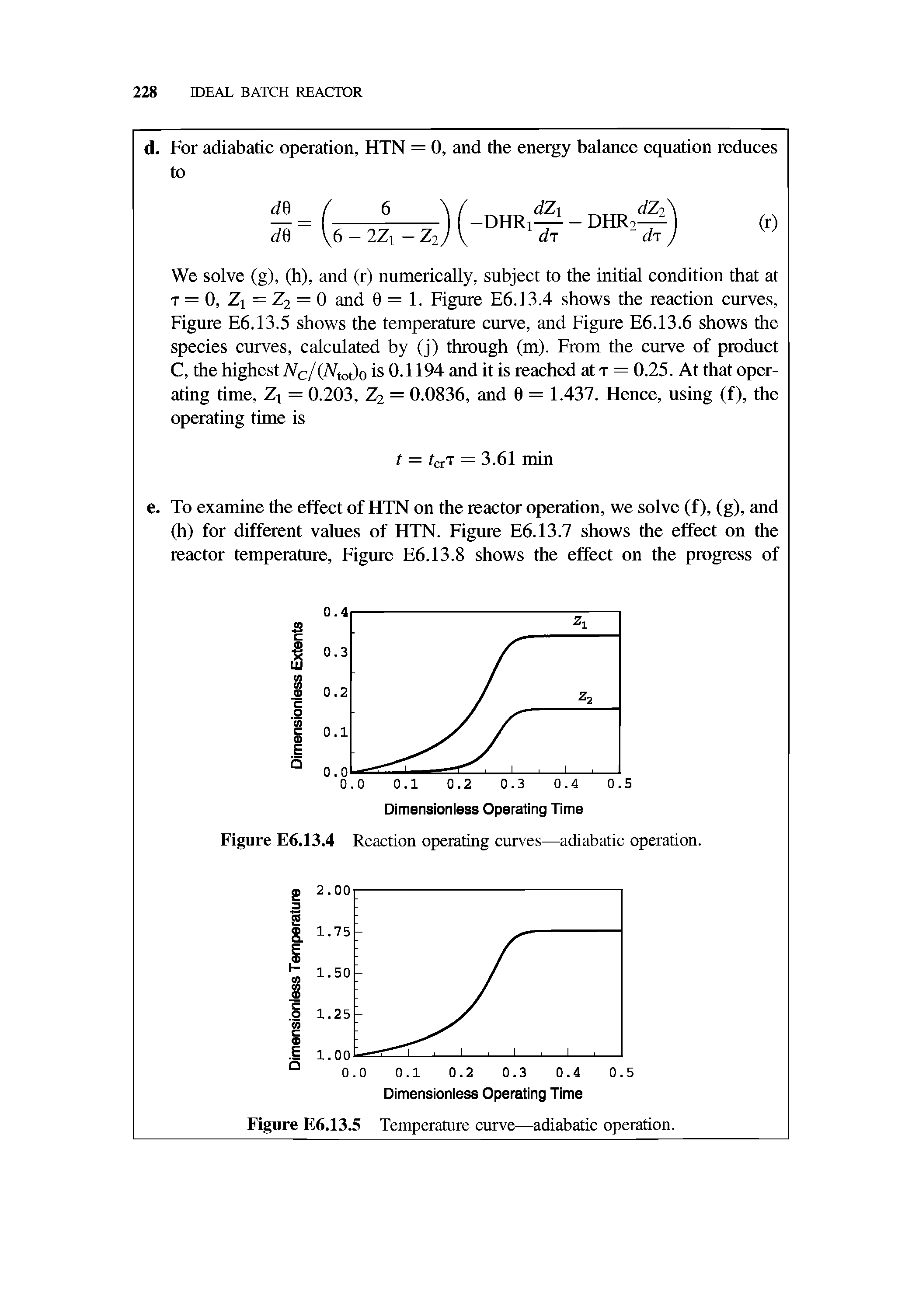Figure E6.13.4 Reaction operating curves—adiabatic operation.