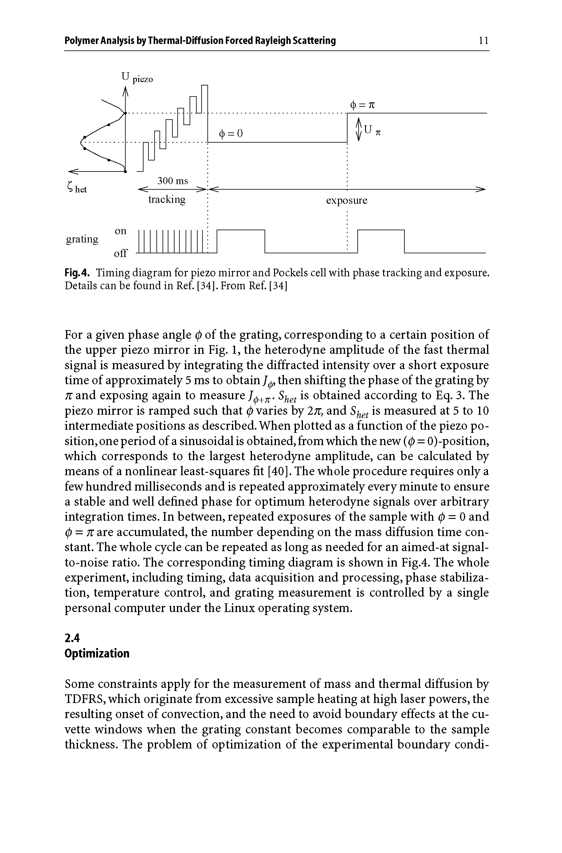 Fig.4. Timing diagram for piezo mirror and Pockels cell with phase tracking and exposure. Details can be found in Ref. [34]. From Ref. [34]...