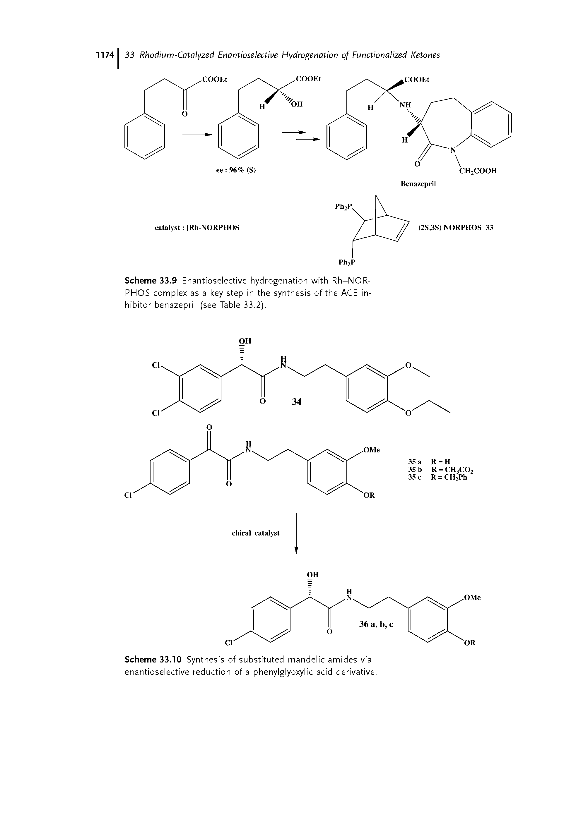 Scheme 33.10 Synthesis of substituted mandelic amides via enantioselective reduction of a phenylglyoxylic acid derivative.