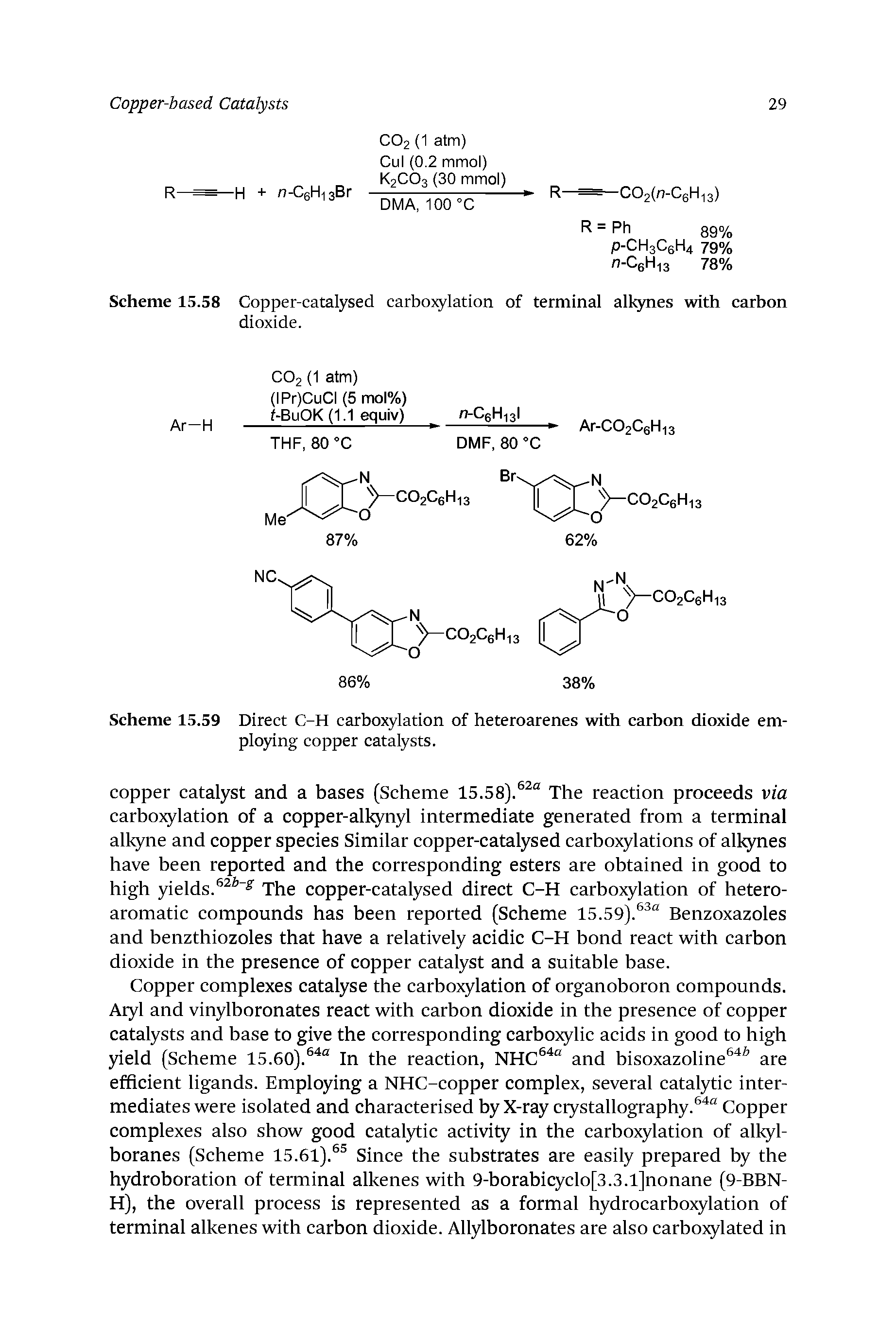 Scheme 15.59 Direct C-H carbojq lation of heteroarenes with carhon dioxide employing copper catalysts.