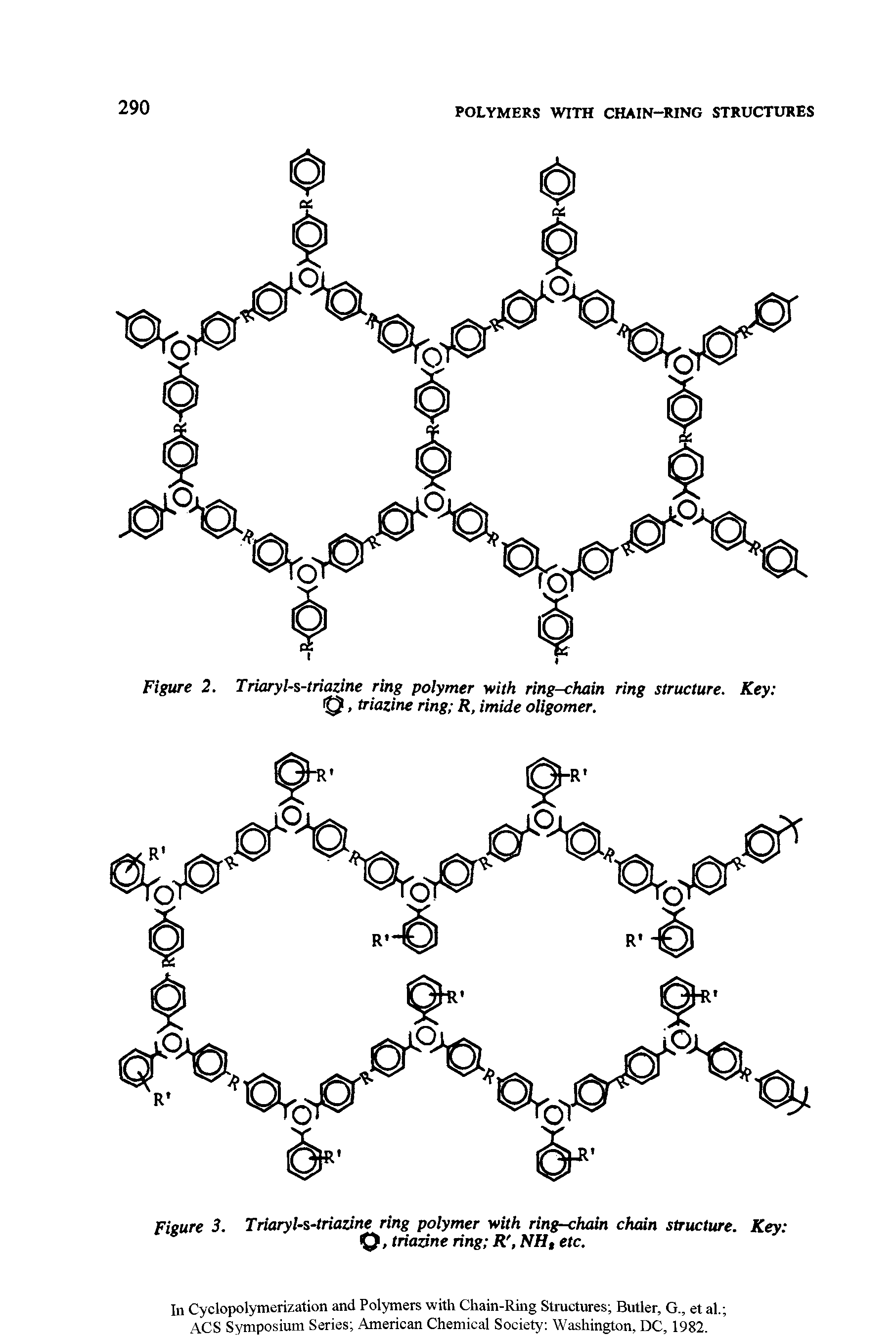 Figure 3. Triaryl-s-triazine ring polymer with ring-chain chain structure. Key Q, triazine ring R, NH, etc.