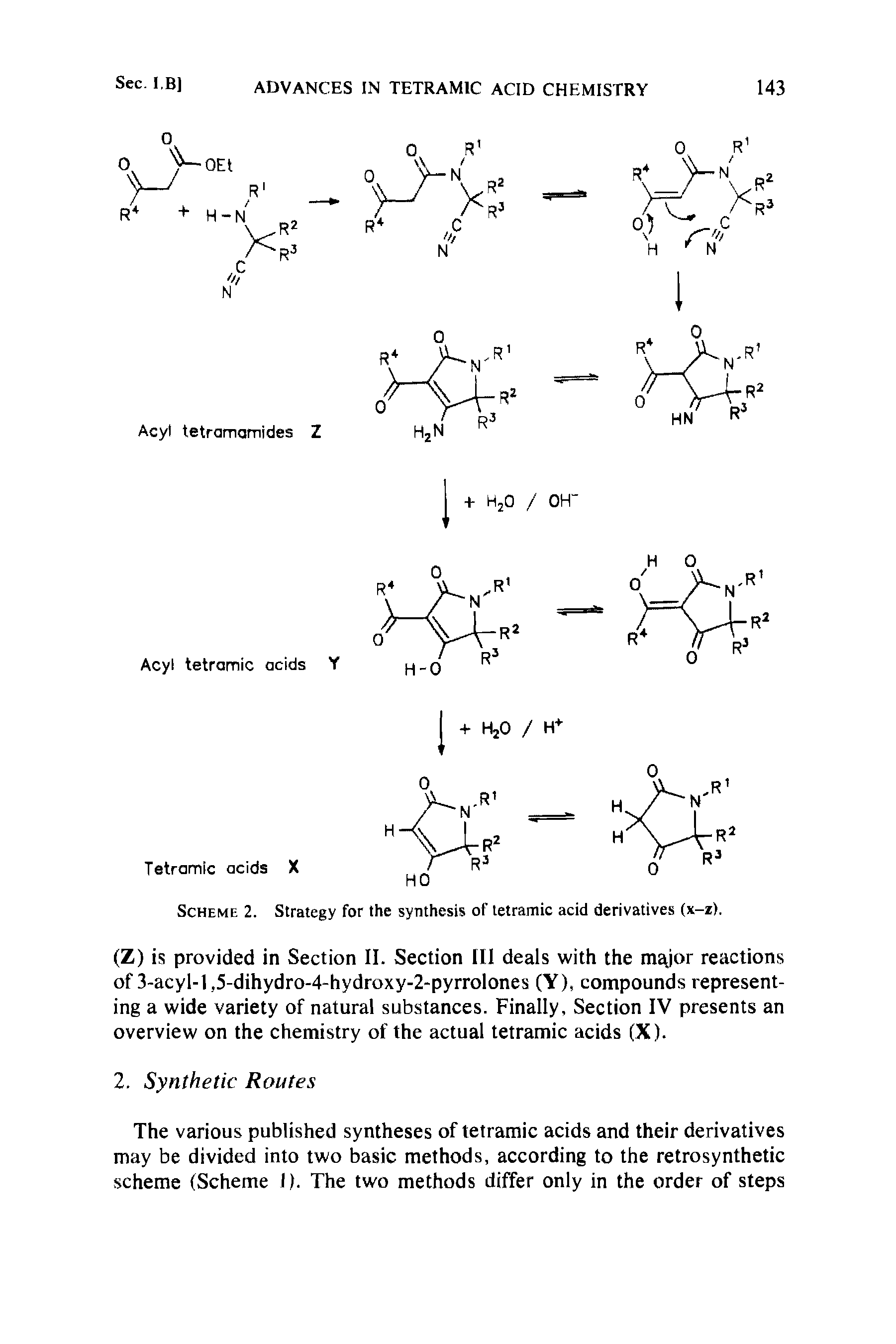 Scheme 2. Strategy for the synthesis of tetramic acid derivatives (x-z).