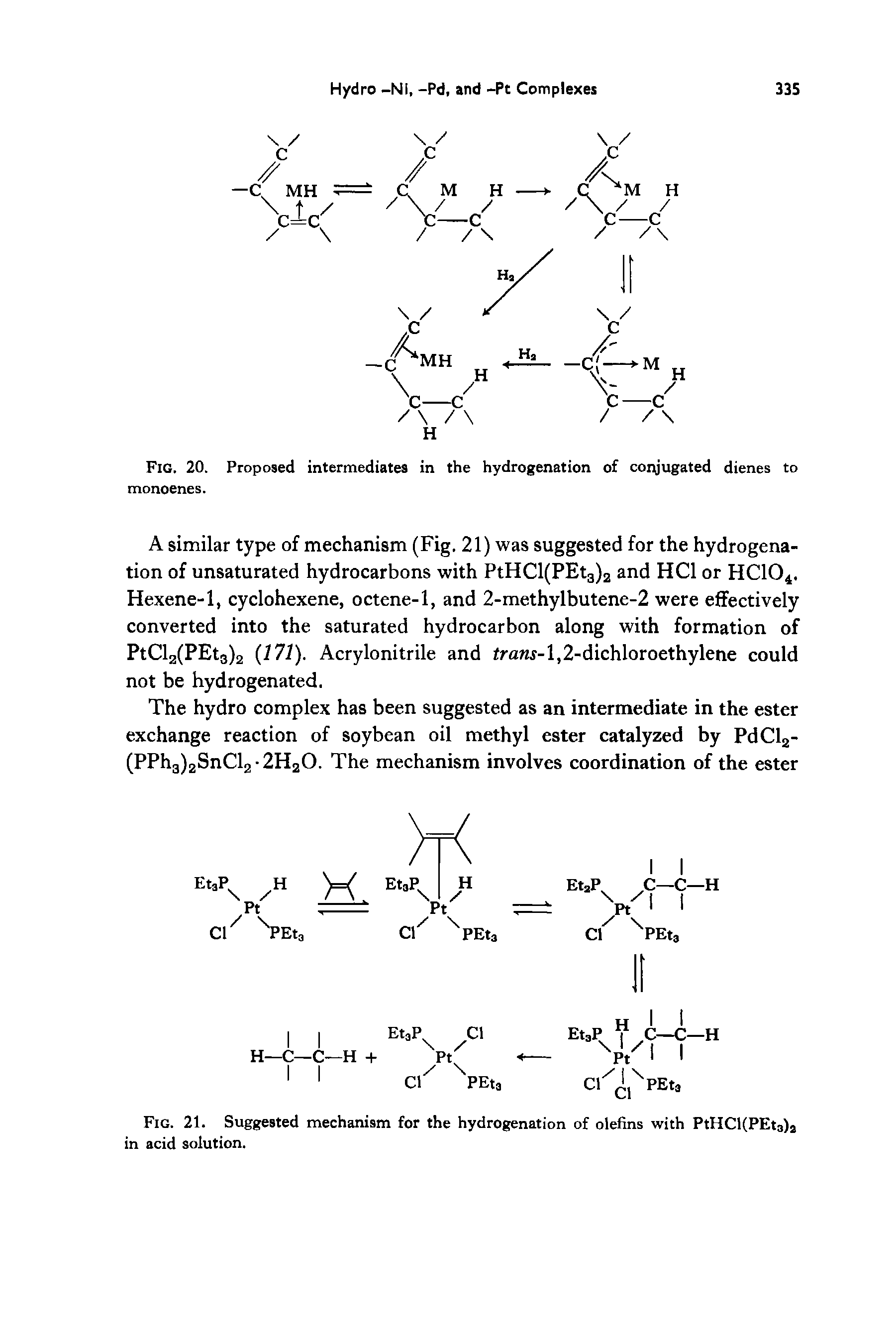 Fig. 20. Proposed intermediates in the hydrogenation of conjugated dienes to monoenes.