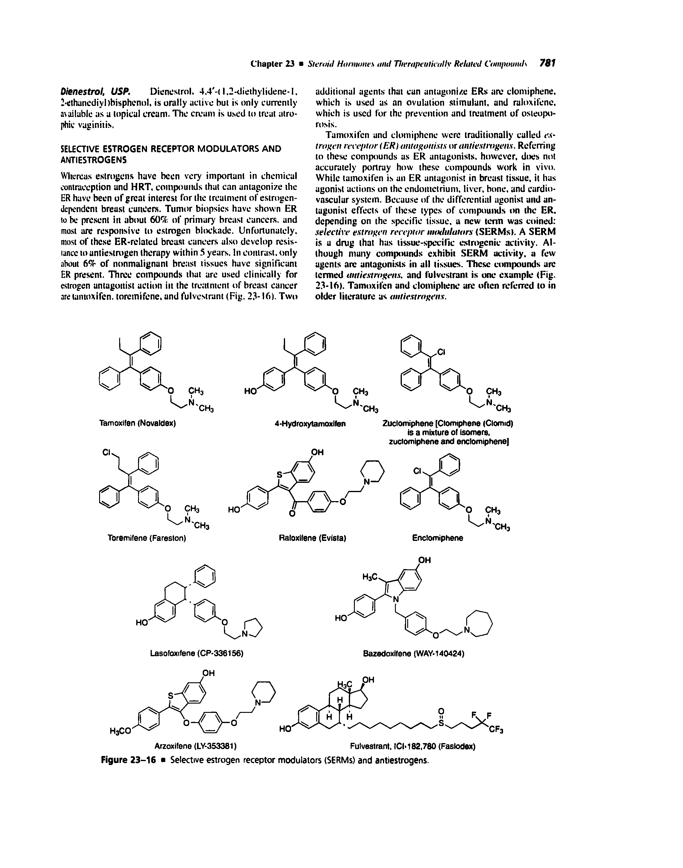 Figure 23-16 Selective estrogen receptor modulators (SERMs) and antiestrogens.