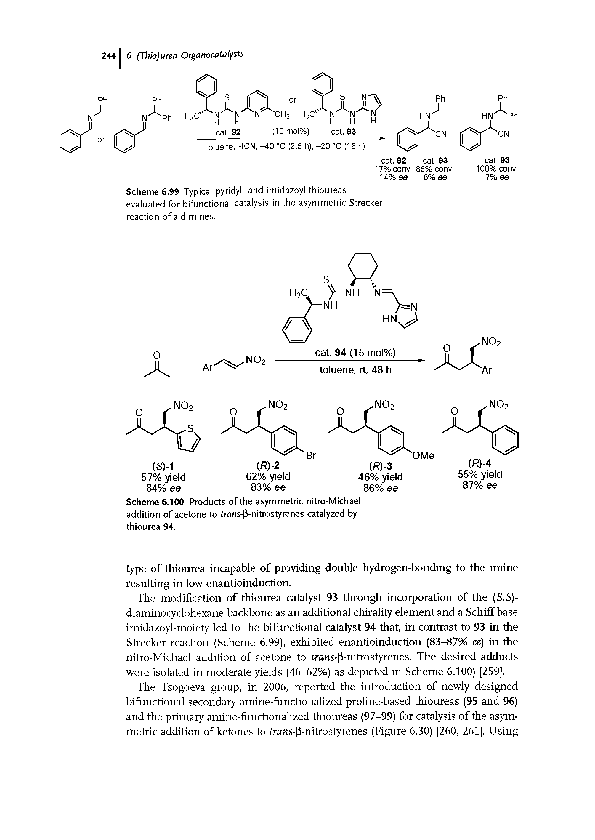 Scheme 6.100 Products of the asymmetric nitro-Michael addition of acetone to frans-P-nitrostyrenes catalyzed by thiourea 94.