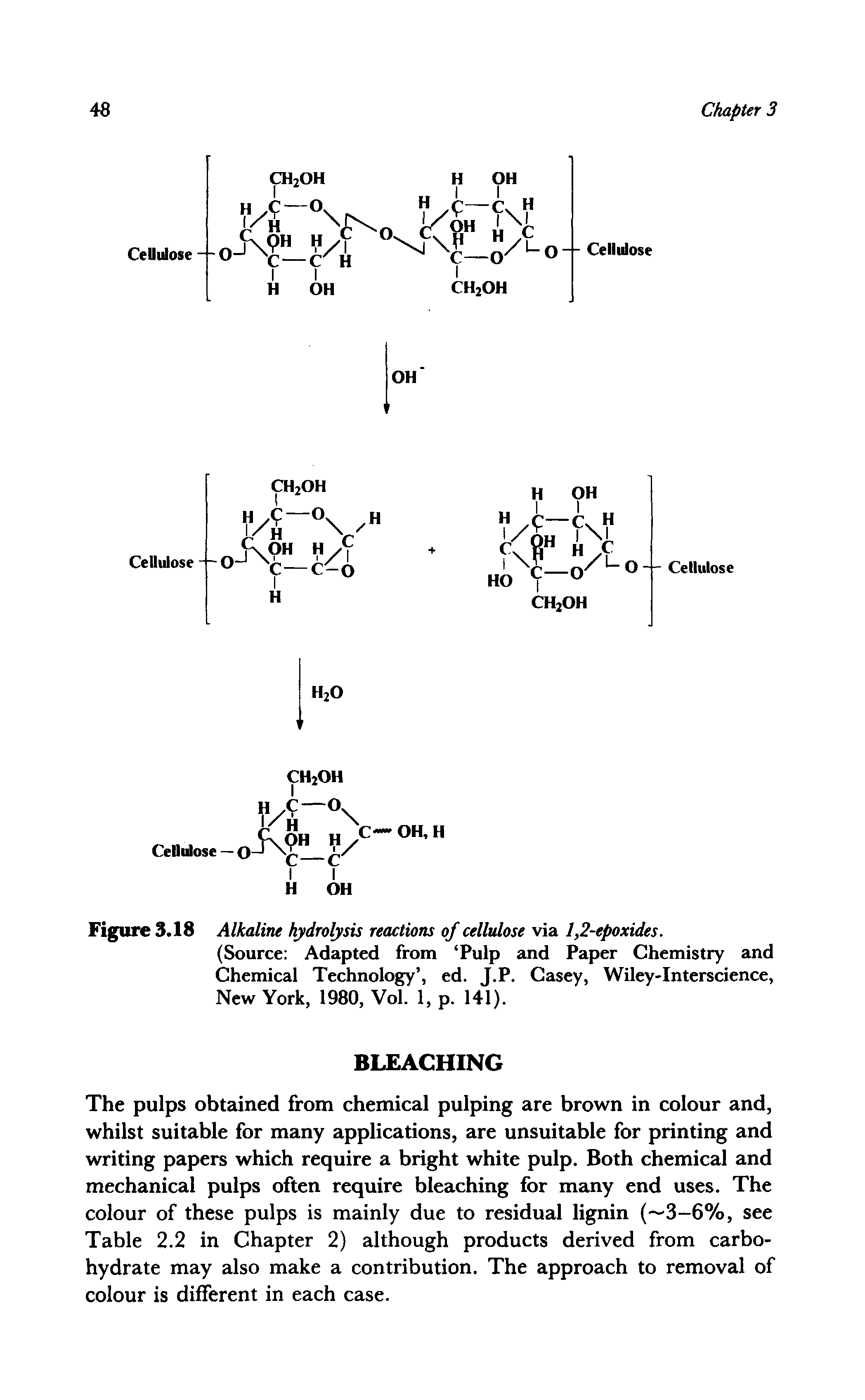Figure 3.18 Alkaline hydrolysis reactions of cellulose via 1,2-epoxides.