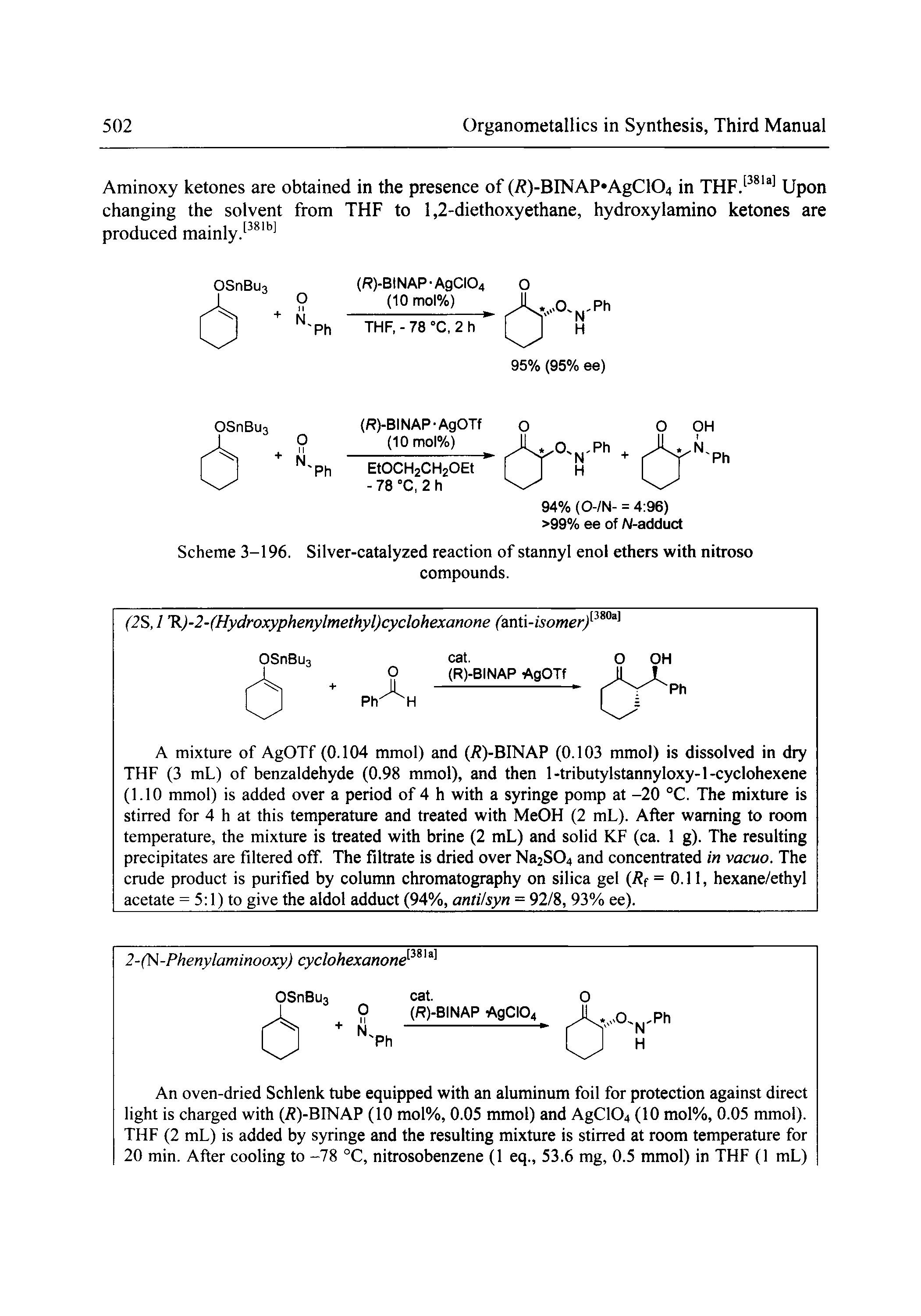 Scheme 3-196. Silver-catalyzed reaction of stannyl enol ethers with nitroso...