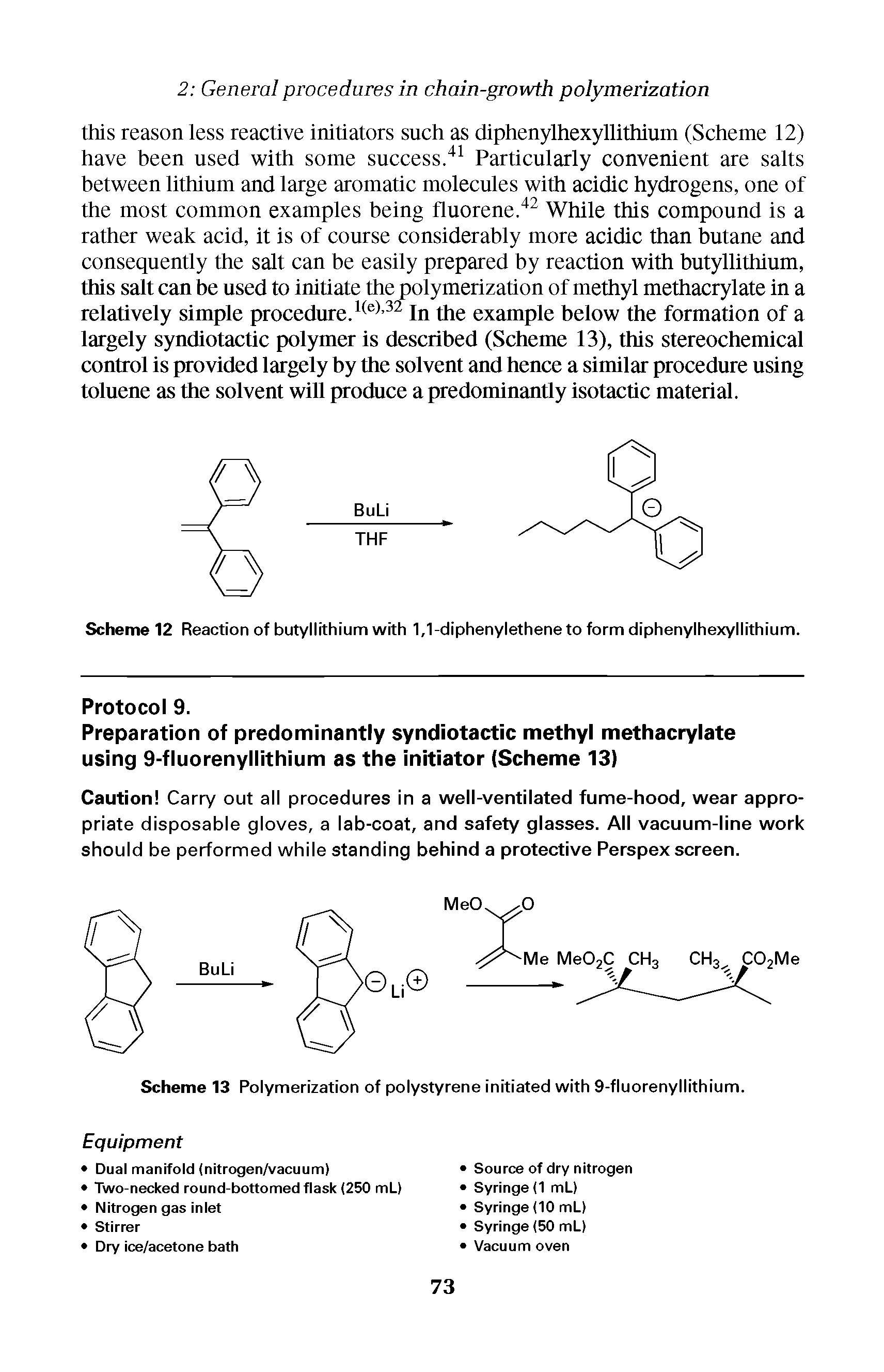 Scheme 13 Polymerization of polystyrene initiated with 9-fluorenyllithium.