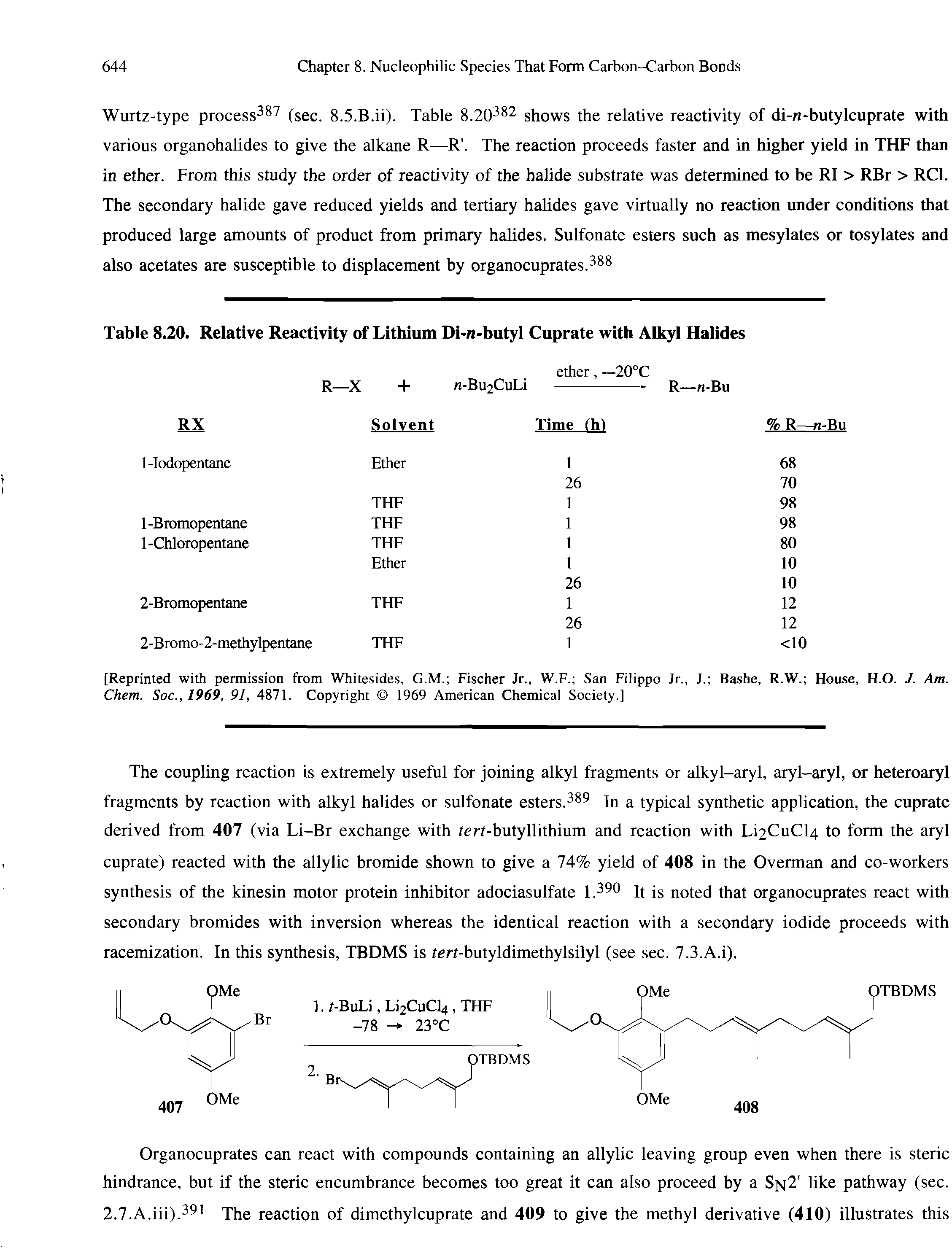 Table 8.20. Relative Reactivity of Lithium Di-ra-butyl Cuprate with Alkyl Halides...